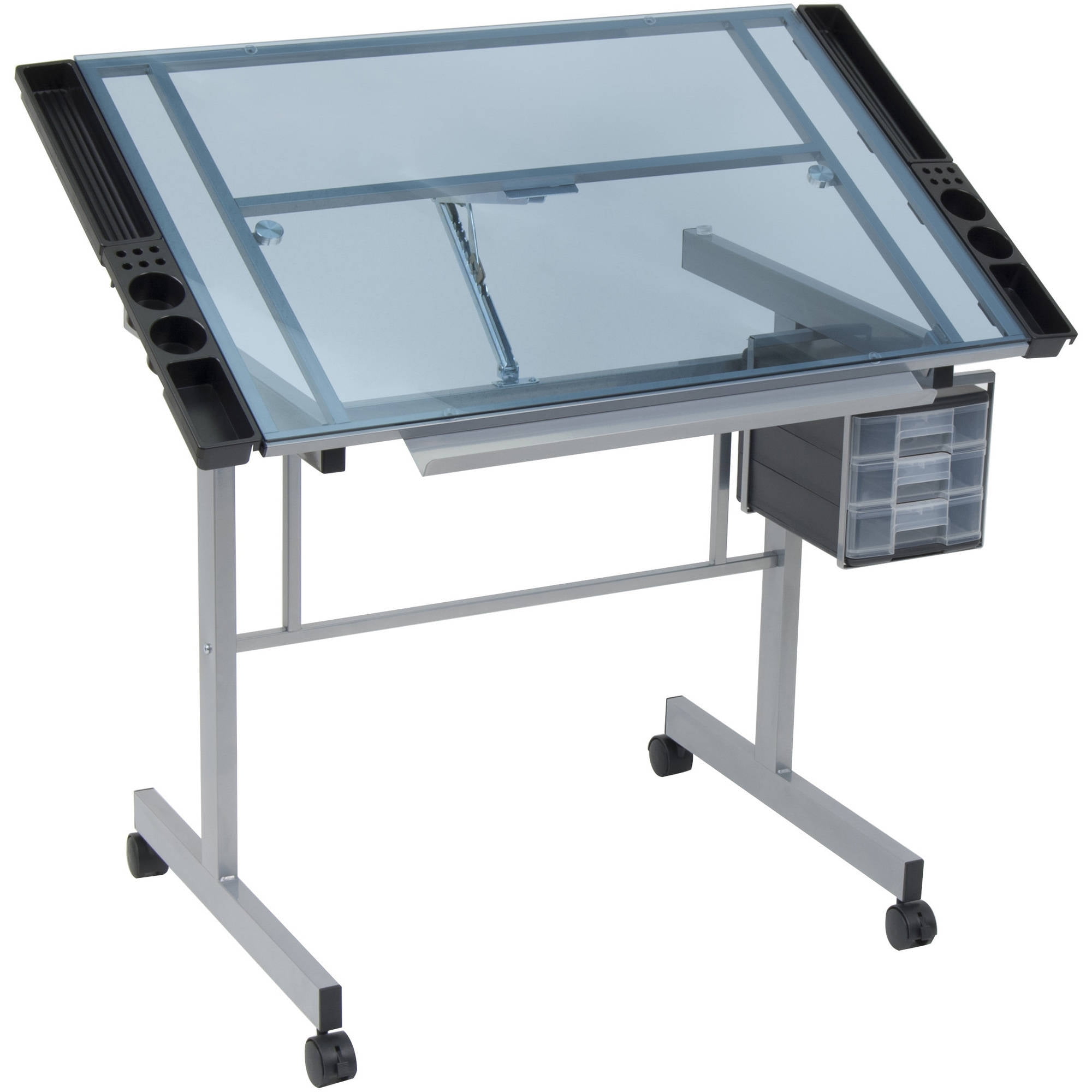Studio Designs Vision Craft Station Tempered Glass Adjustable Top, Rolling Drafting Table, Silver Blue - Image 7