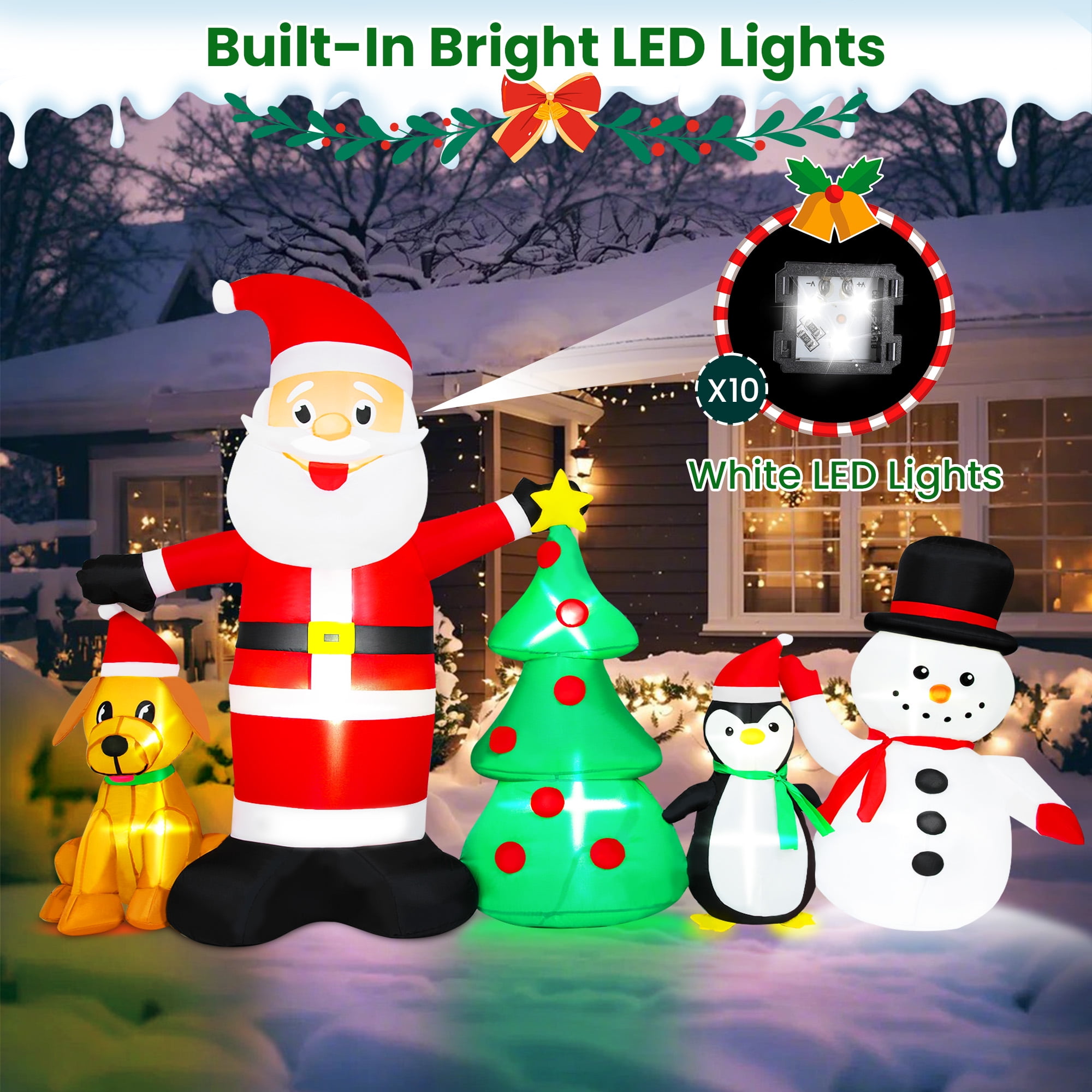 Firstness 6ft Christmas Inflatable,Christmas Blow ups Santa Snowman Xmas Tree Penguin Dog with LED Lights, Outdoor Decoration for Yard Garden Party - Image 7