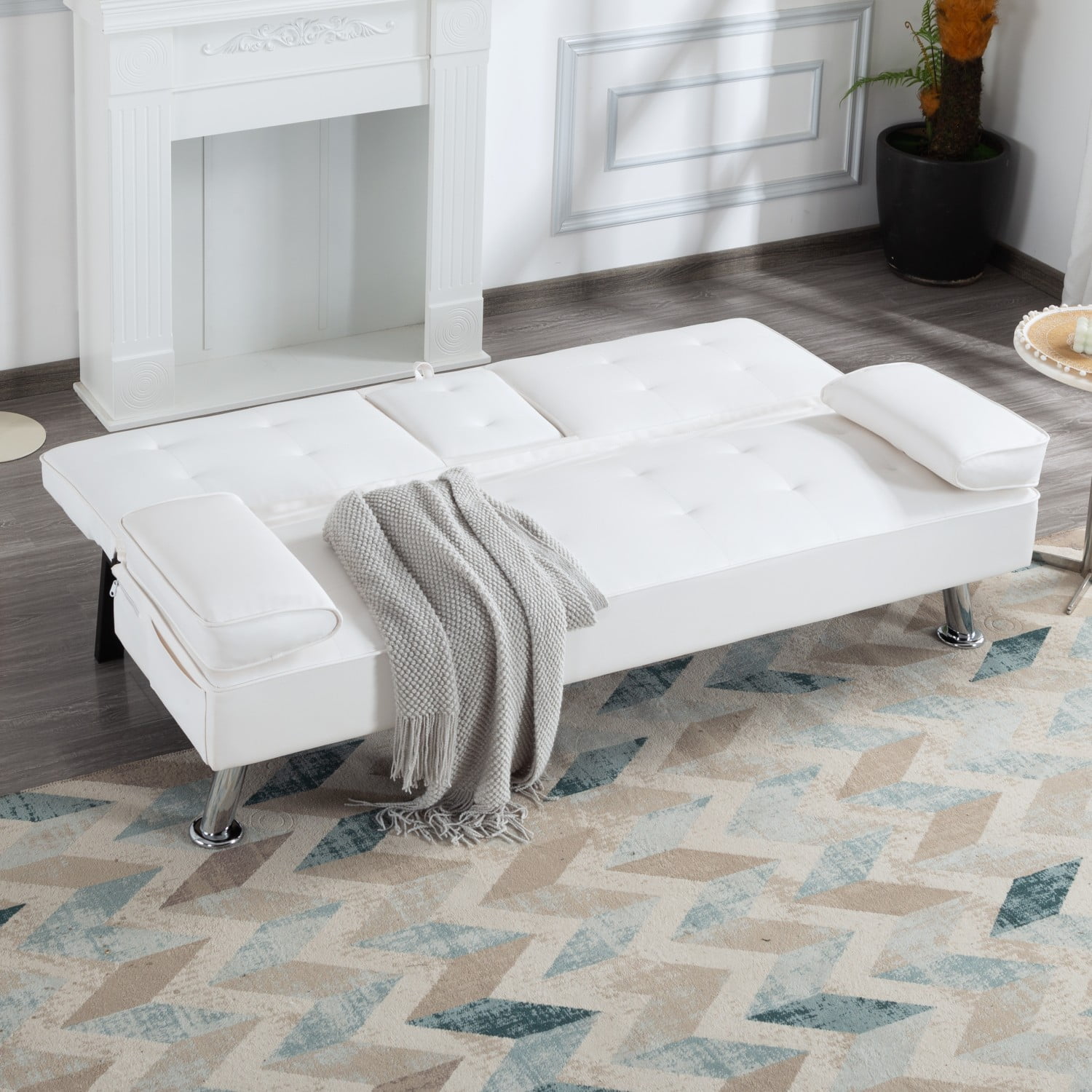 Gewnee Modern Futon Sleeper Sofa Bed Convertible Folding Recliner Couch Furniture with 2 Cup Holders for Livin g Room - Image 7