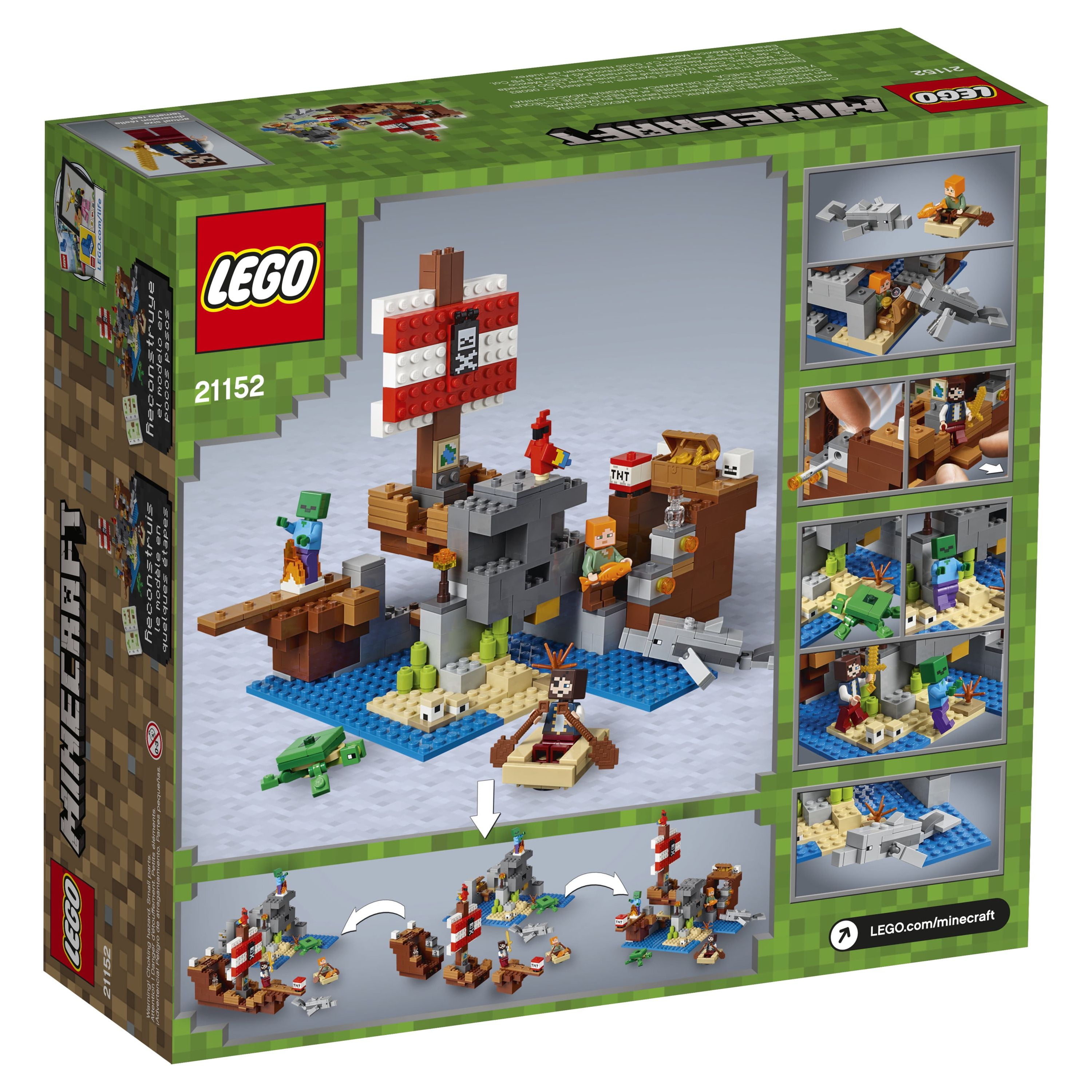 LEGO Minecraft The Pirate Ship Adventure 21152 Pirate Ship Boat Shark Treasure Chest Building Toy Kit (386 Pieces) - Image 3