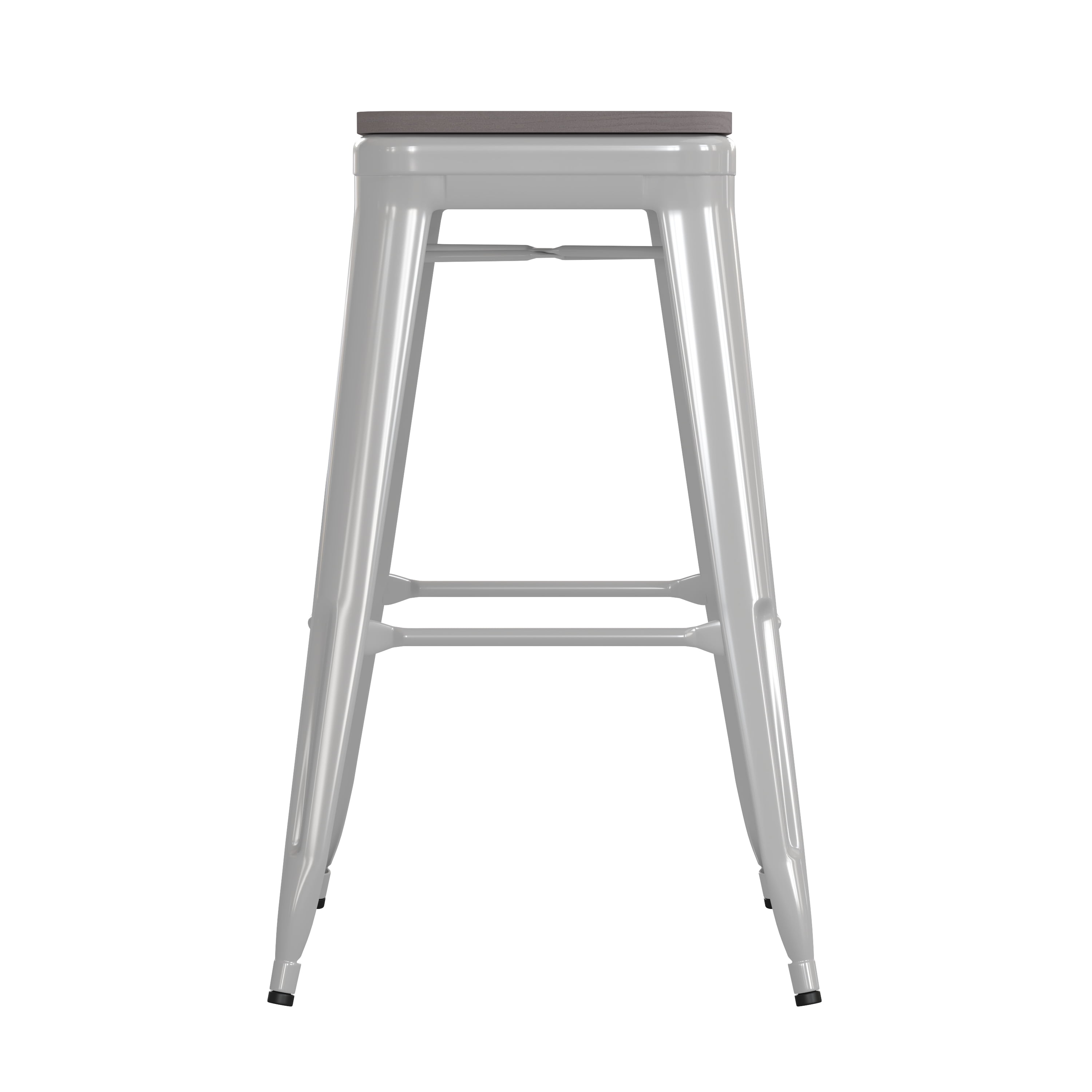 Flash Furniture Kai Commercial Grade 30" High Backless White Metal Indoor-Outdoor Barstool with Gray Poly Resin Wood Seat - Image 2