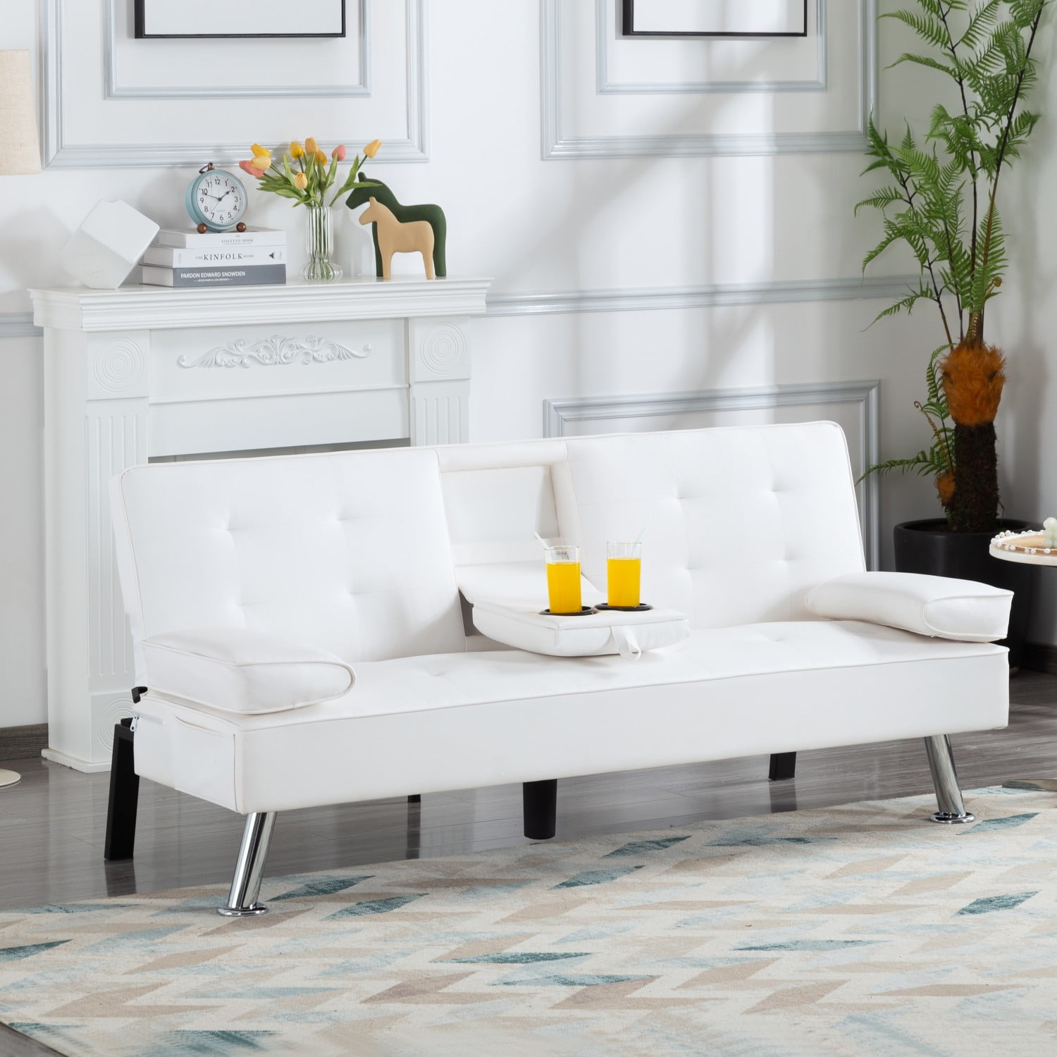 Gewnee Modern Futon Sleeper Sofa Bed Convertible Folding Recliner Couch Furniture with 2 Cup Holders for Livin g Room - Image 15