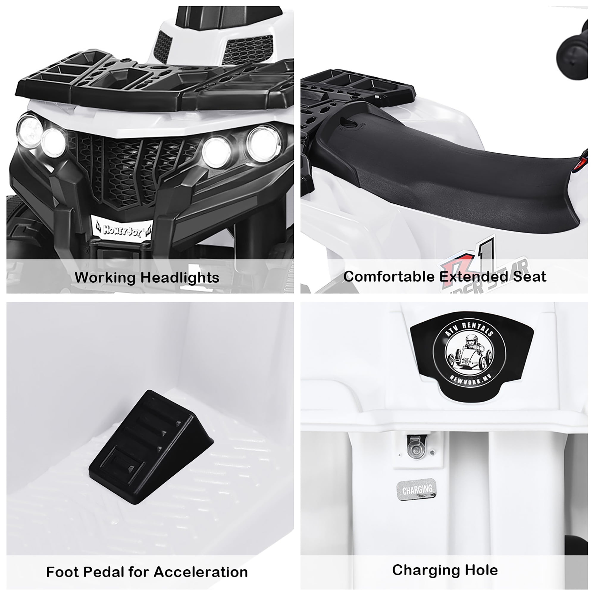 Costway Kids Ride On ATV Quad 4 Wheeler Electric Toy Car 6V Battery Power Led Lights, White - Image 5