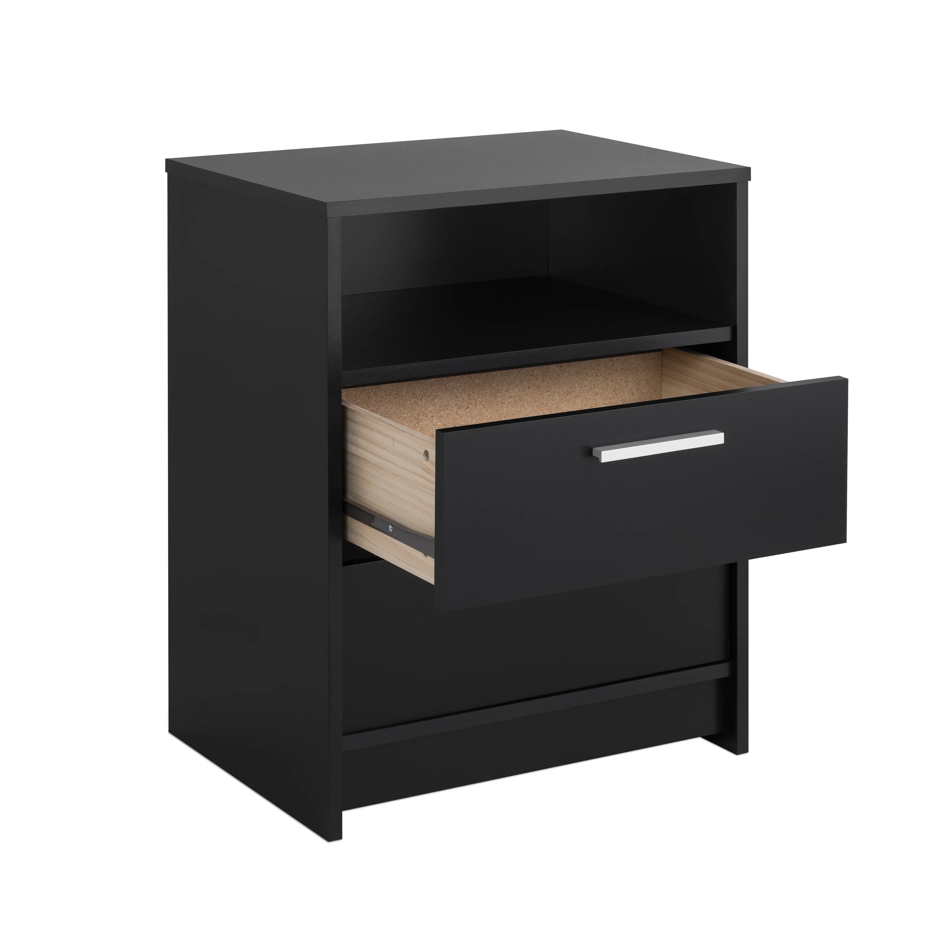 Prepac Studio Essentials Nightstand Bedside Table, Black Nightstand for Bedroom, End Table with 2 Drawers and Open Shelf 16" D X 21.25" W x 26.25" H, BDNR-2102-1 - Image 5