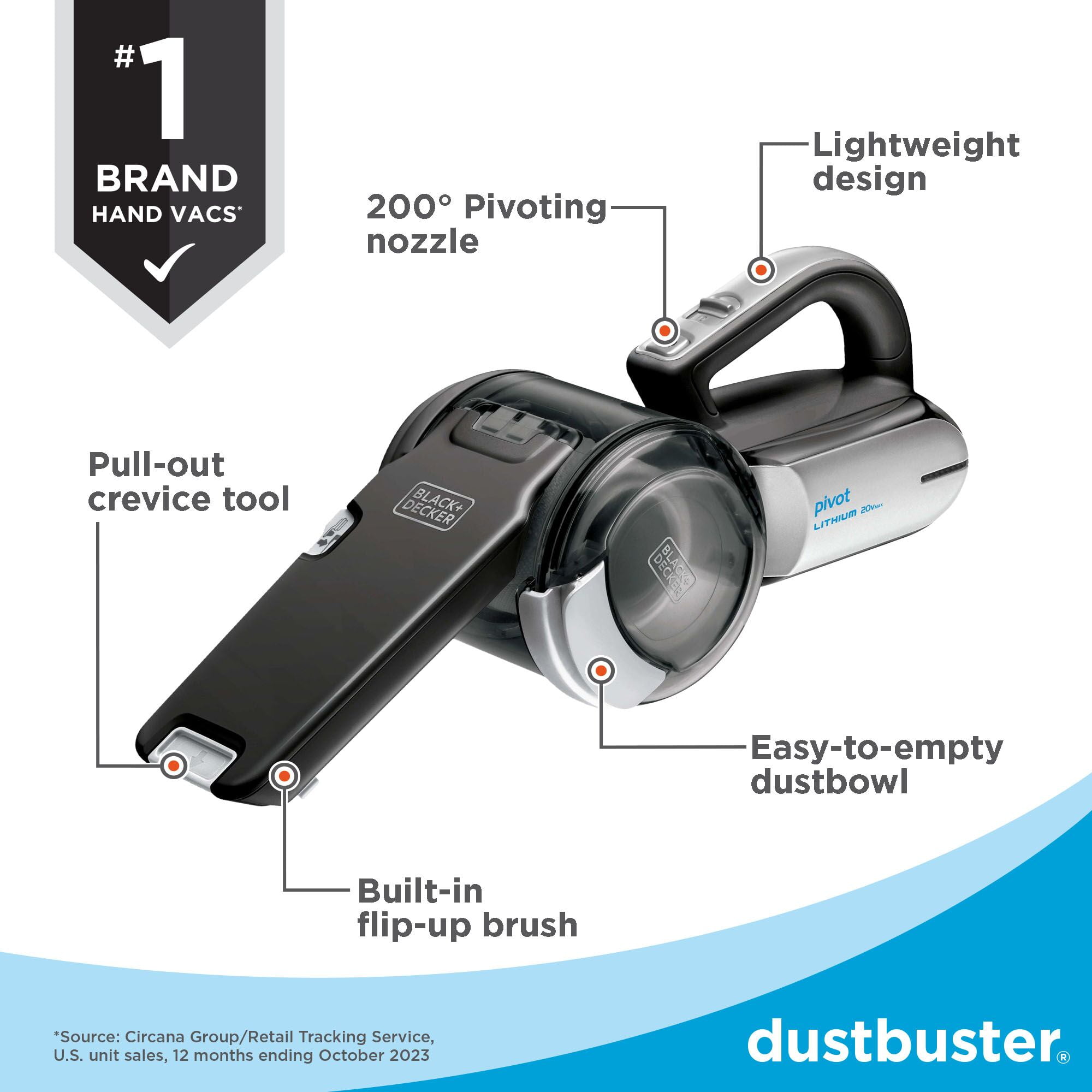 BLACK+DECKER dustbuster Pivot Cordless Handheld Vacuum, for Home & Car, with Pivoting Wide Mouth Nozzle, BDH2000PL, Black - Image 3