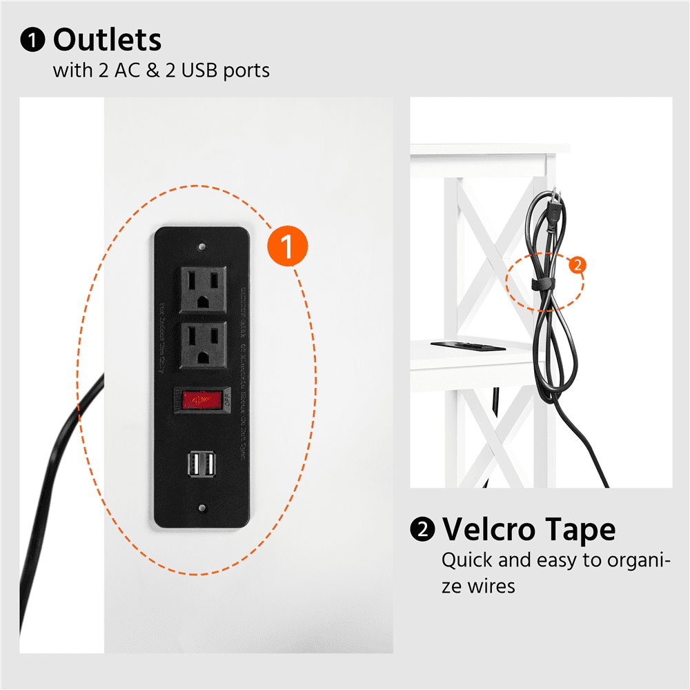 Alden Design 3-Tier Wooden Console Table with Power Outlet for Living Room, White - Image 6