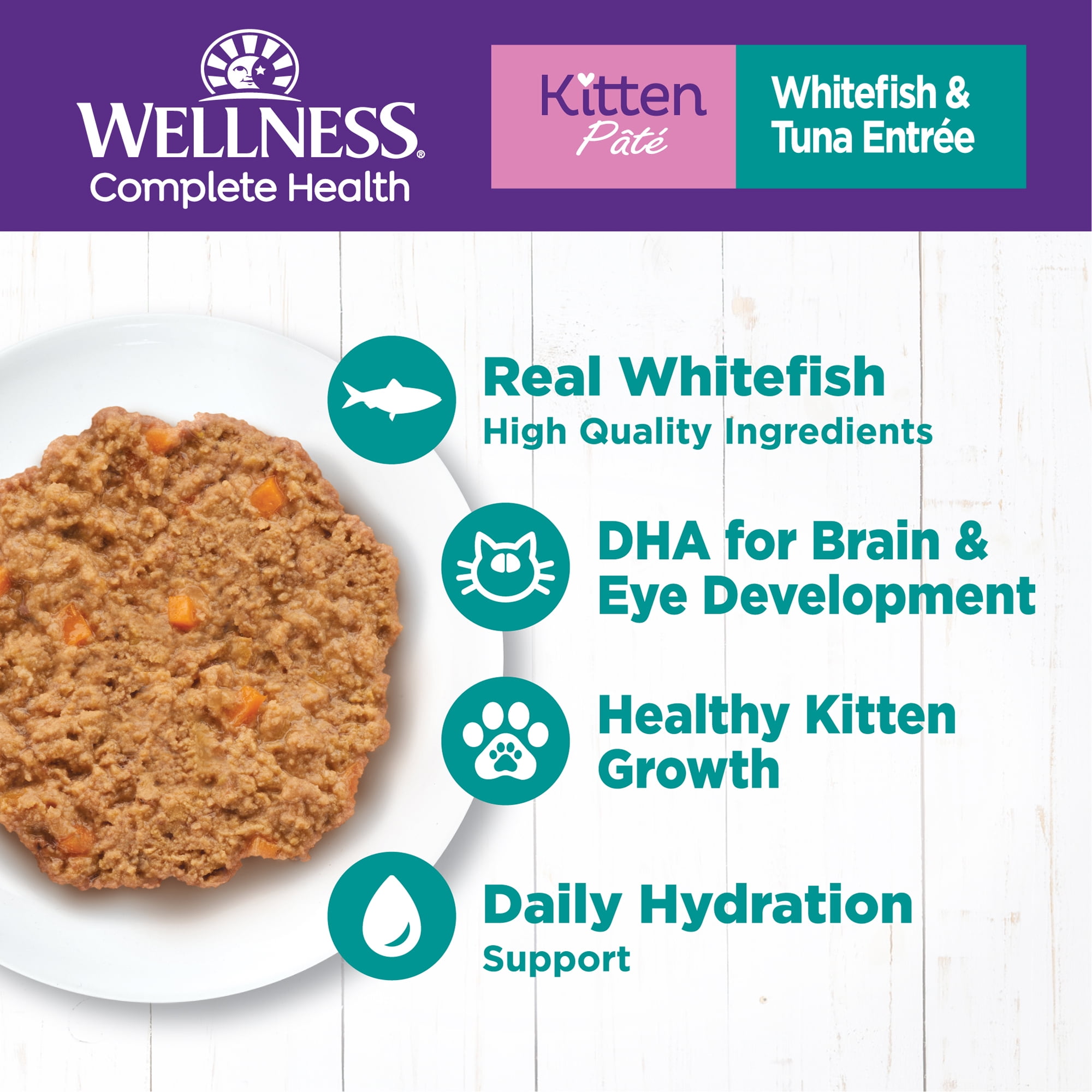 Wellness Complete Health Pate Kitten Wet Cat Food, Natural, Protein-Rich, Grain Free, 5.5 Ounce, 24 Pack, (Whitefish & Tuna) - Image 2