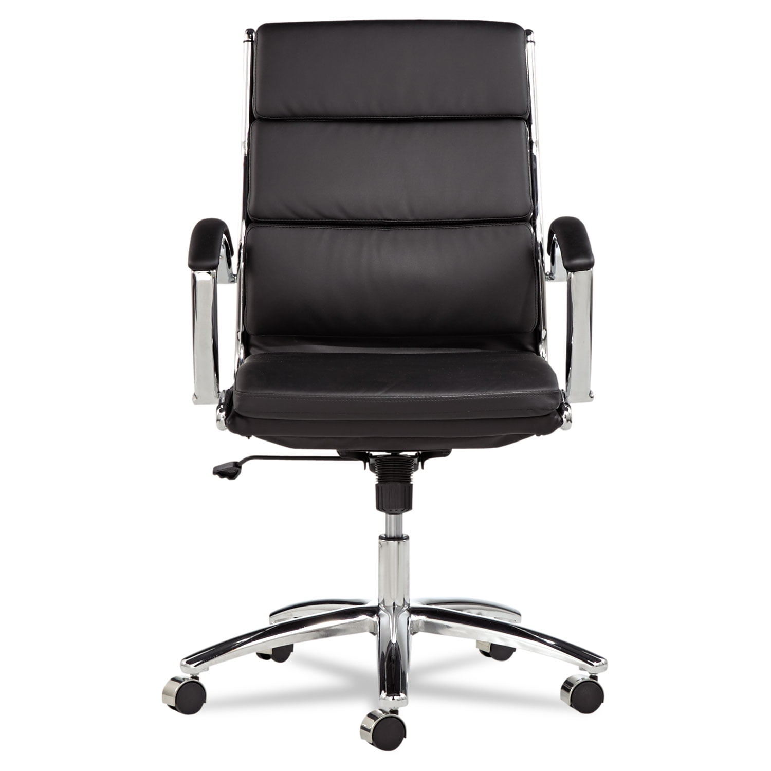 Alera Neratoli Mid-Back Slim Profile Chair, Faux Leather, Supports Up to 275 lb, Black Seat/Back, Chrome Base - Image 2