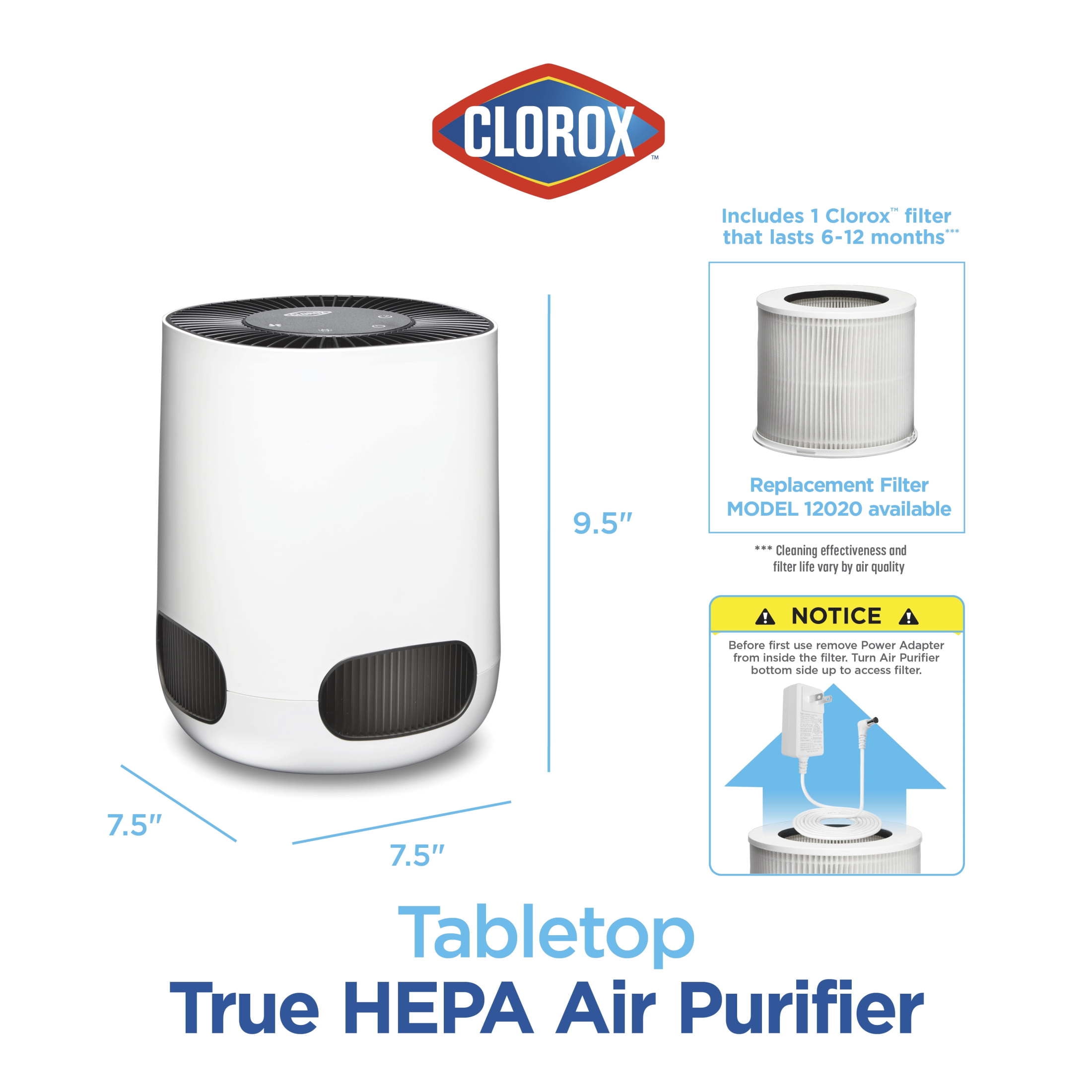 Clorox Bedroom Air Purifier for Allergies and Asthma, True HEPA Air Filter, 200 Sq Ft Capacity, White - Image 2