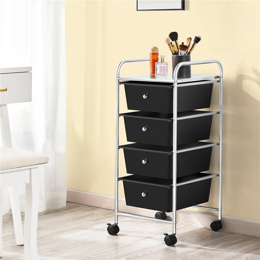Alden Design 4 Drawers Metal Frame Storage Cart Rolling Bin Trolley, Black - Image 3