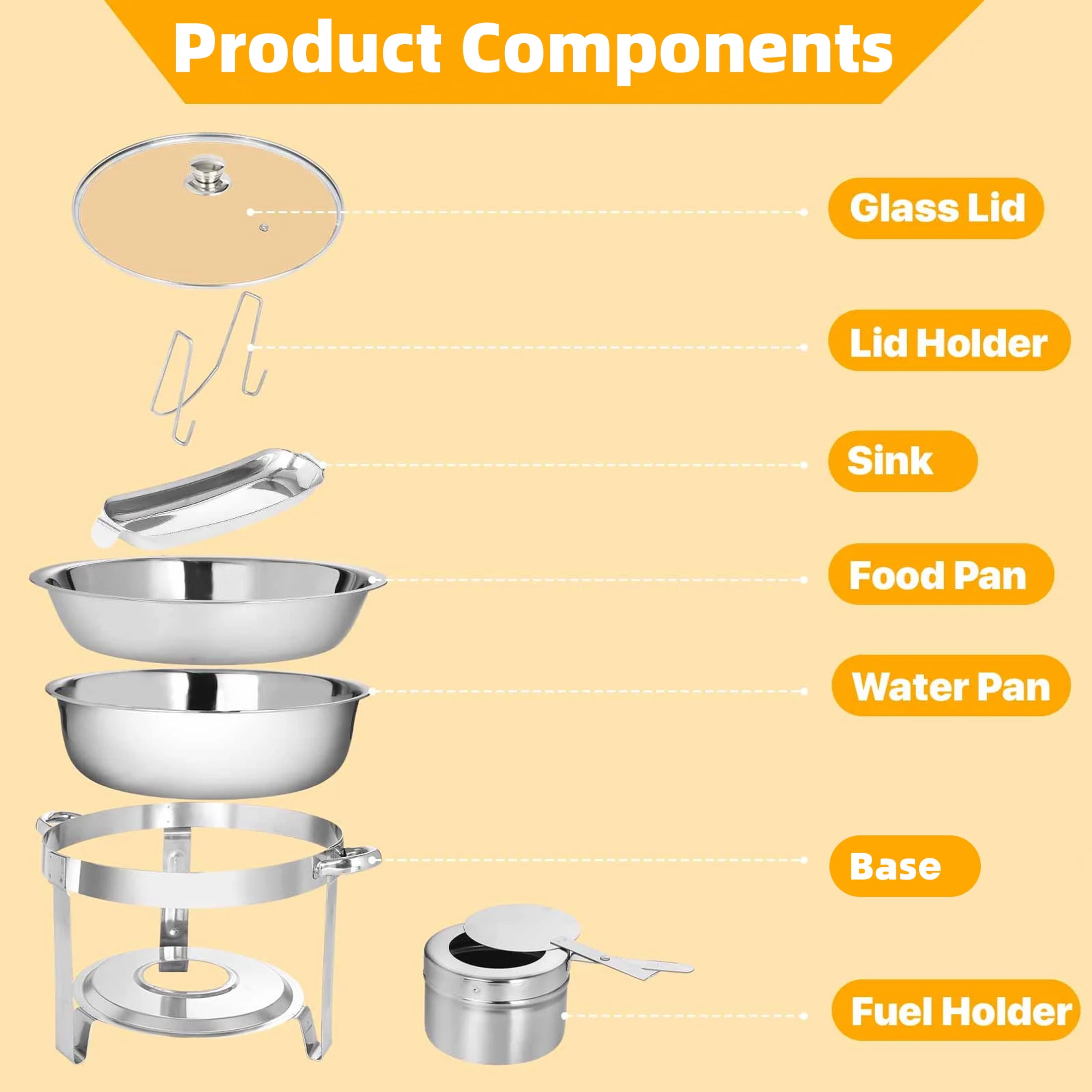 Firstness Chafing Dishes Buffet Set 2 Pack, 5 QT Round Buffet Chafing Dishes, Stainless Steel Chafers and Buffet Warmers Sets for Thanksgiving Halloween Christmas Gatherings Parties - Image 9