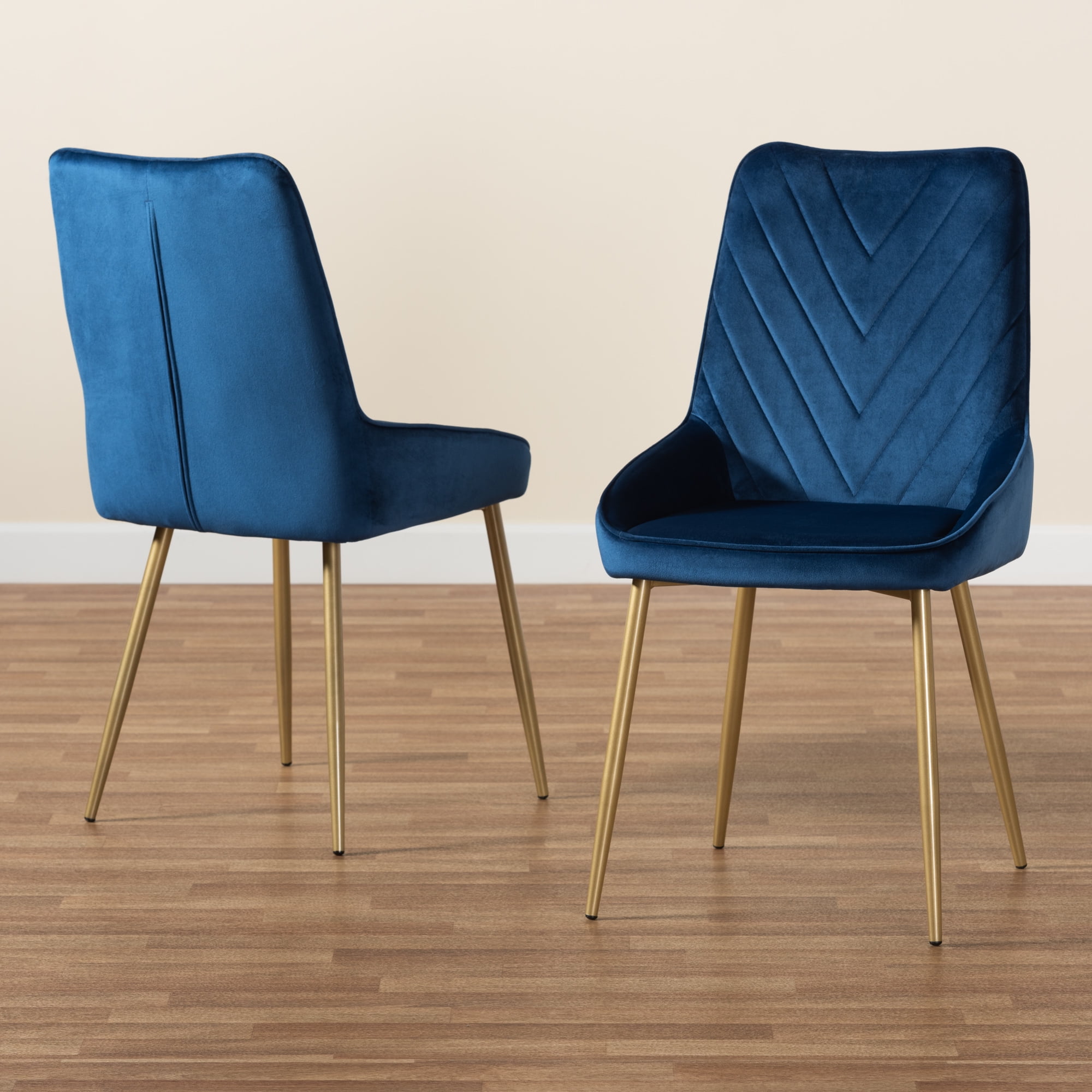 Baxton Studio Priscilla Dining Chair, Set of 2, Navy Blue/Gold - Image 8