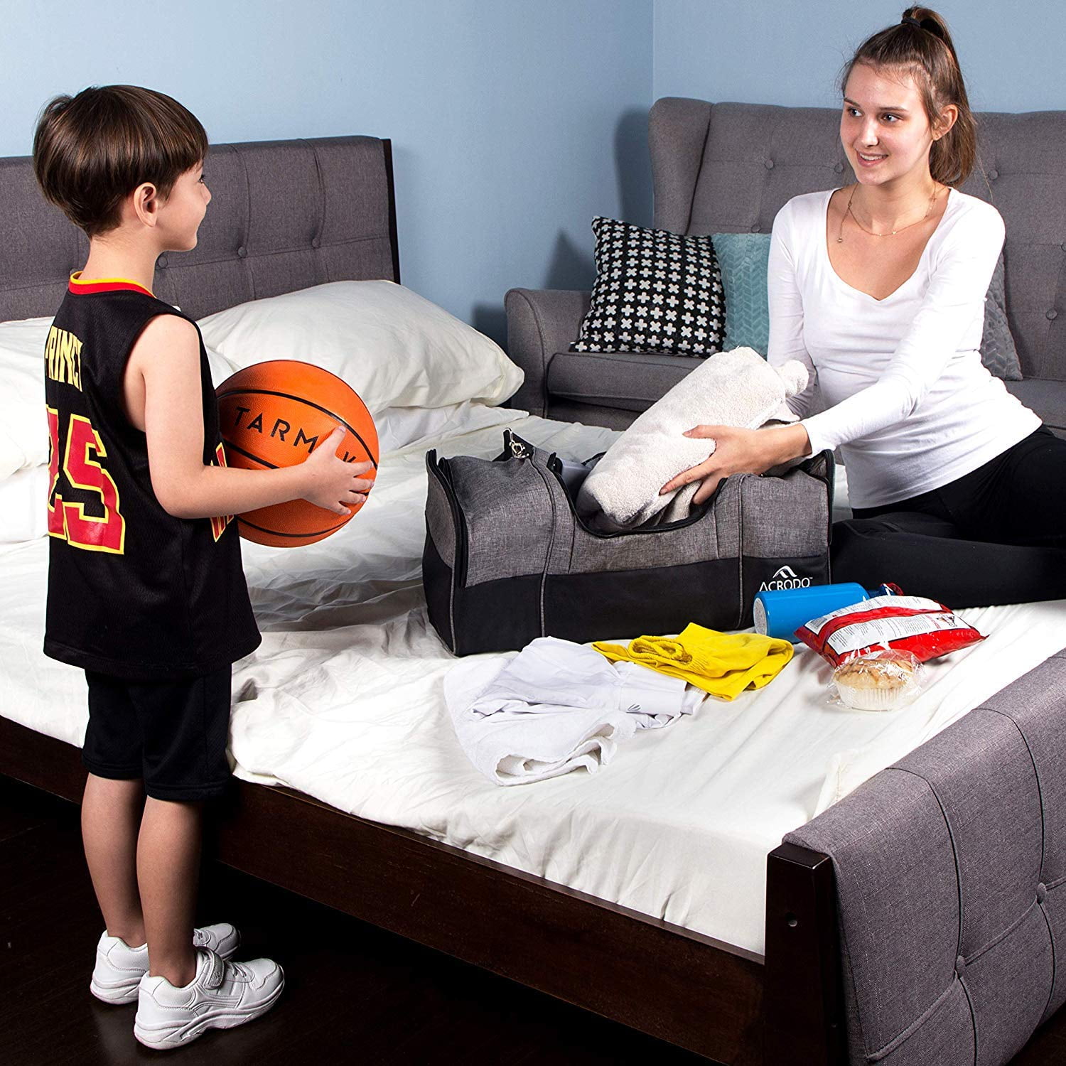 Acrodo Basketball Backpack Sports Duffel Bag (Gray) - Image 8