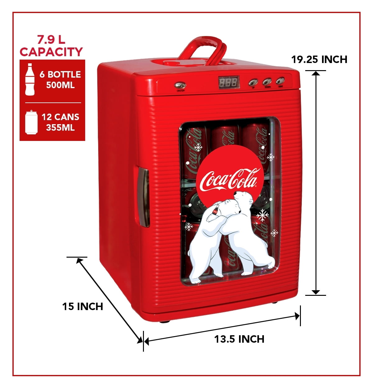 Coca-Cola Polar Bear 28 Can Cooler/Warmer 12V DC 110V AC Mini Fridge Red - Image 5