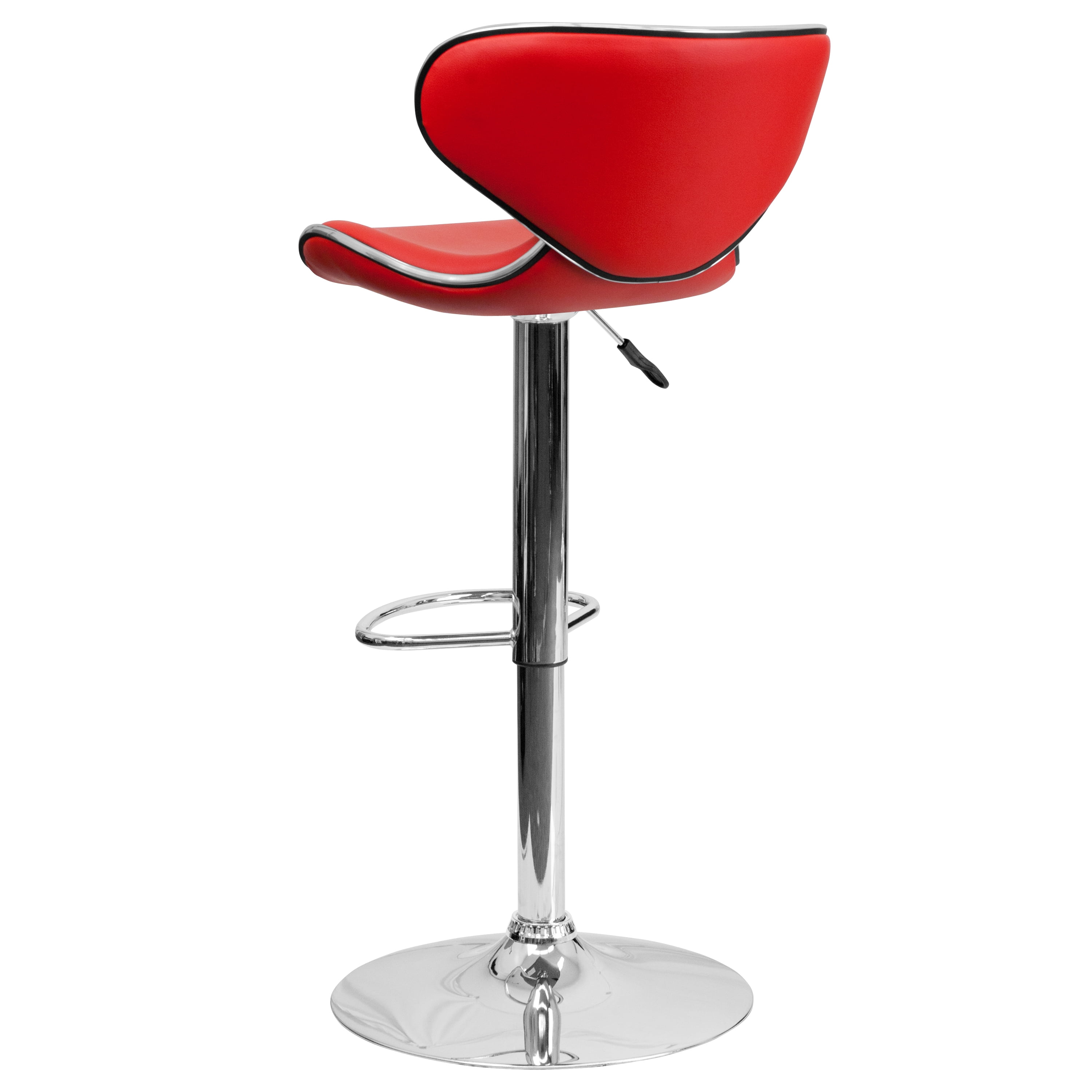 Flash Furniture 2 Pack Contemporary Cozy Mid-Back Red Vinyl Adjustable Height Barstool with Chrome Base - Image 3