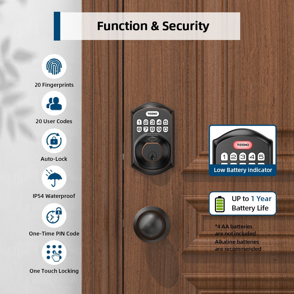TEEHO Fingerprint Keyless Entry Door Lock, Electronic Smart Deadbolt with 2 Handles Knobs, Digital Doors Lock with Keypad Set, Easy Installation-Oil Rubbed Bronze - Image 3