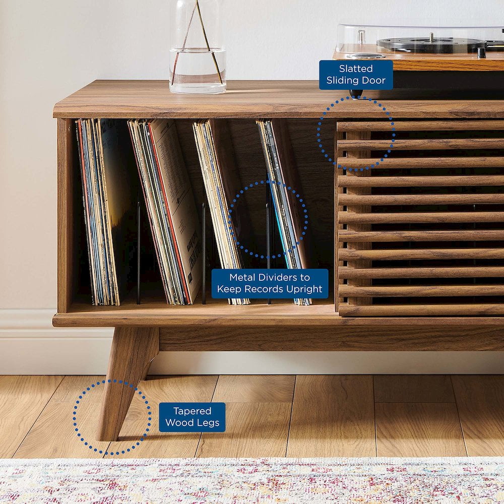 Modway Render Wood & Vinyl Record Display Stand with Sliding Door in Walnut - Image 4