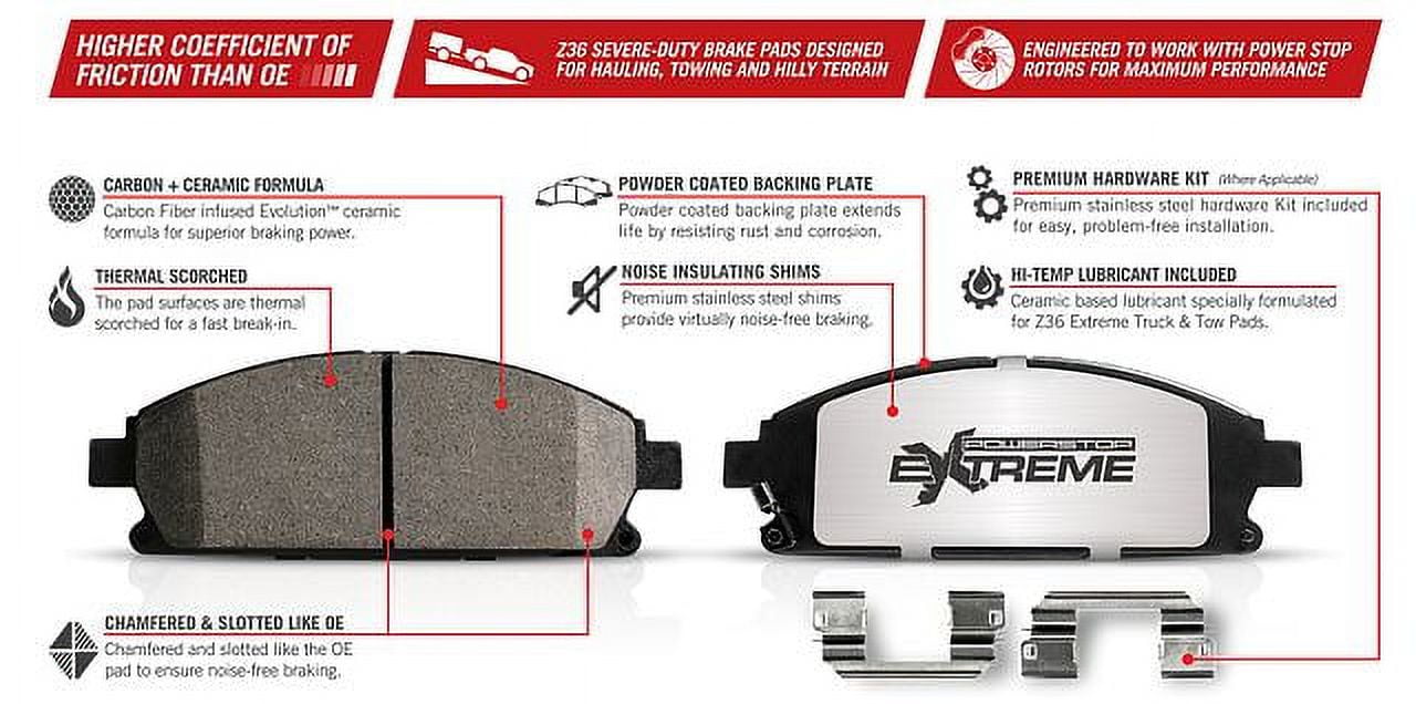 PowerStop Rear Z36 Truck & Tow Brake Pad and Rotor Kit with Red Powder Coated Calipers Fits: CADILLAC CHEVROLET GMC Select Models KC2046-36 - Image 3