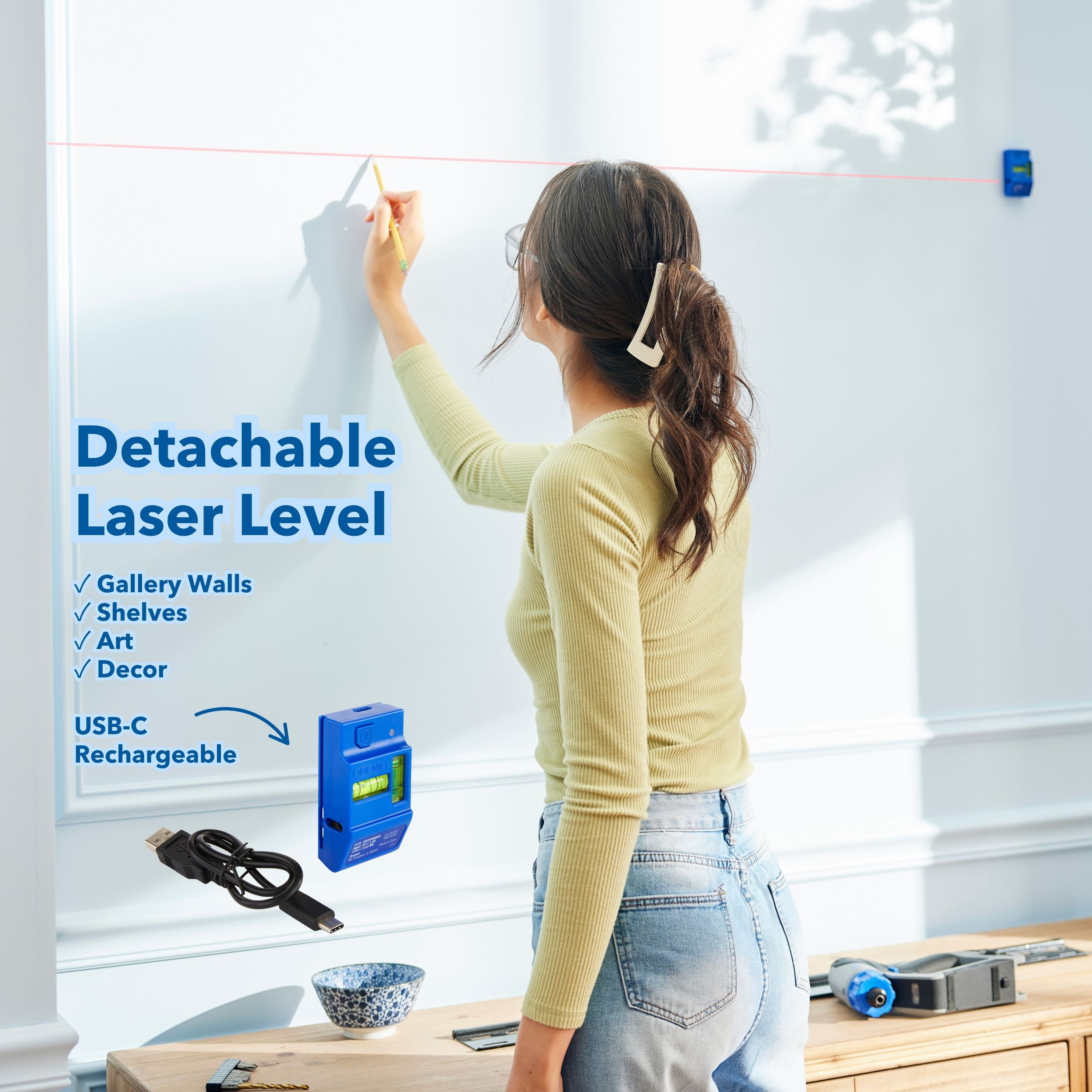 Dremel Blueprint 3 in 1 Drill/Driver with Integrated Stud Finder, Detachable Bubble Laser Level & 12 Bits - Image 4