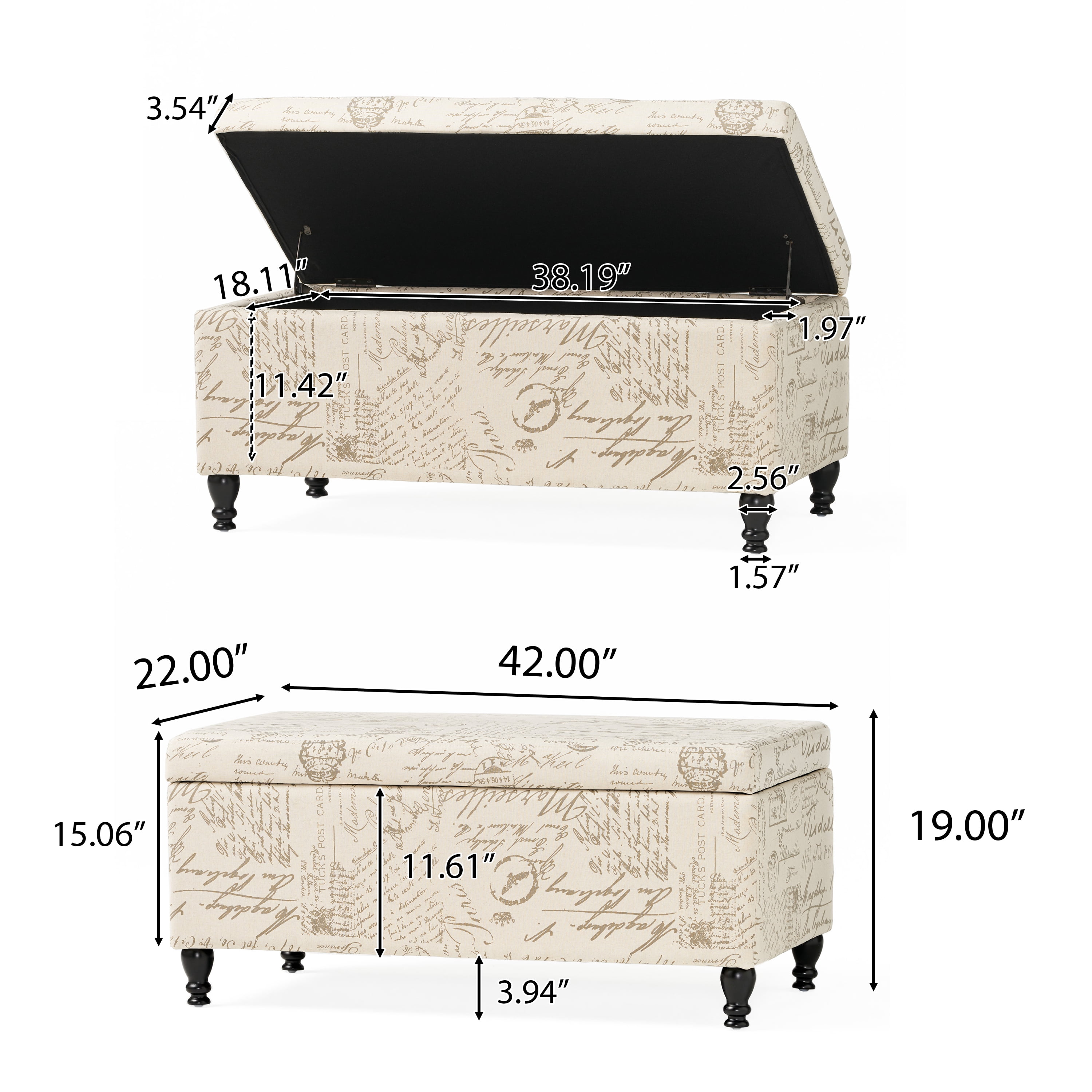 Noble House Phelan Rectangular Fabric Lift Top Storage Ottoman, French Script - Image 7