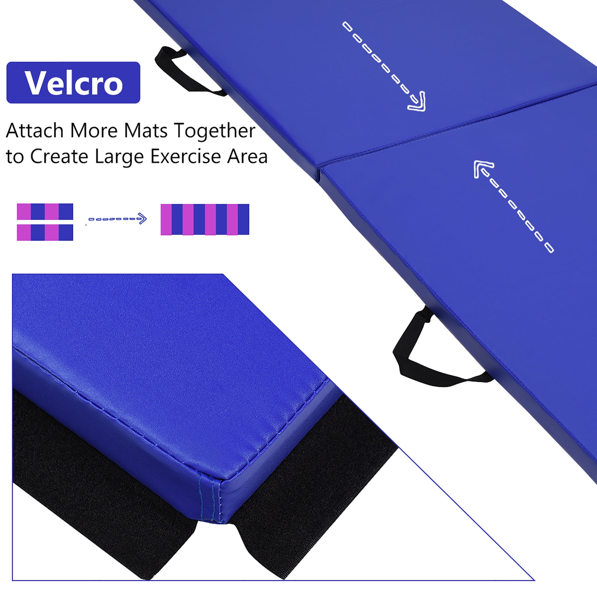 Costway 6'x2' Folding Gymnastics Panel Mats Exercise Stretch Gymnastic w/Handle Blue - Image 2
