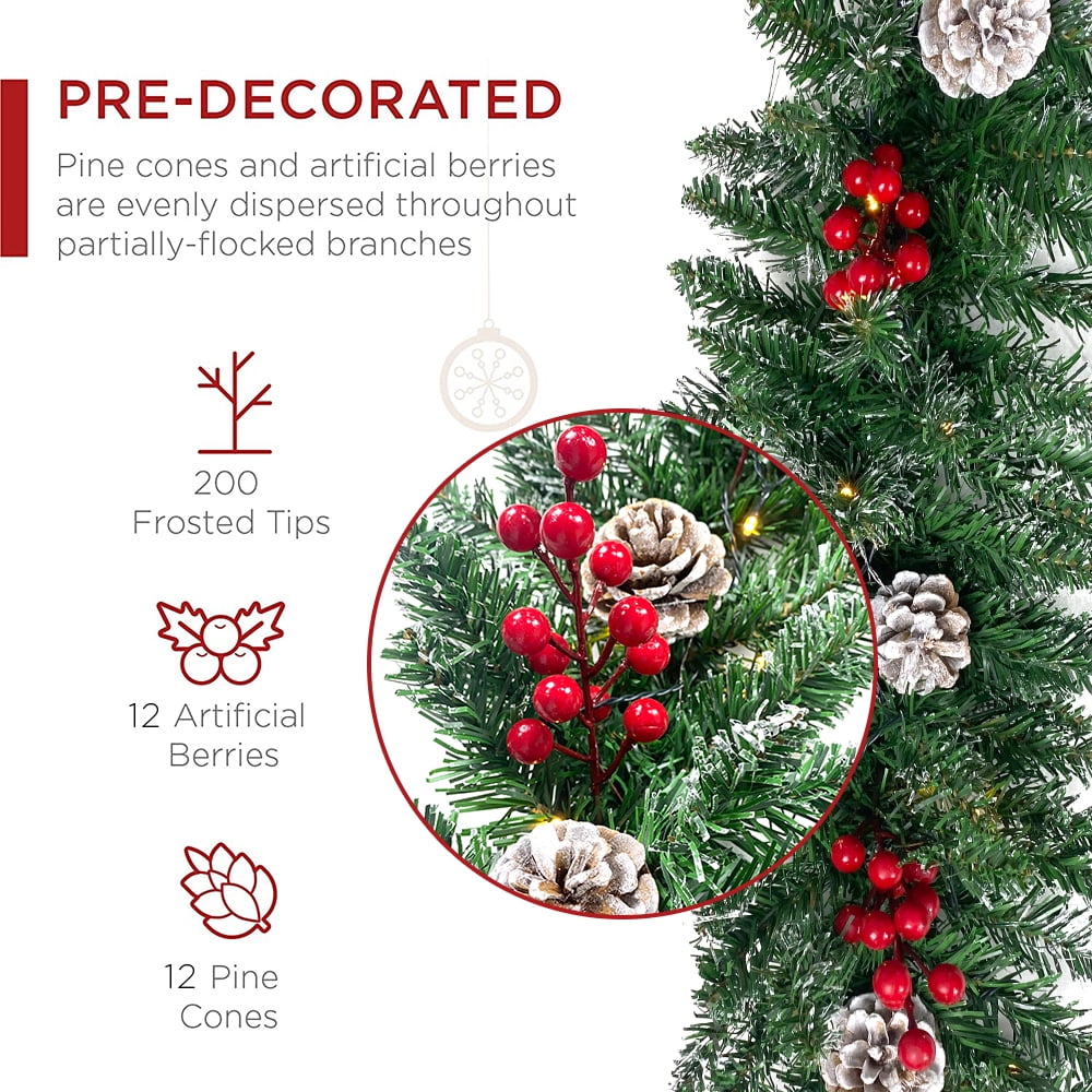 9ft Pre-Lit Christmas Garland with 50 Waterproof LED Light and Pine Cones and Berries, 220 Branches Battery Operated Christmas Garland Decoration for Xmas Holiday Party - Image 3