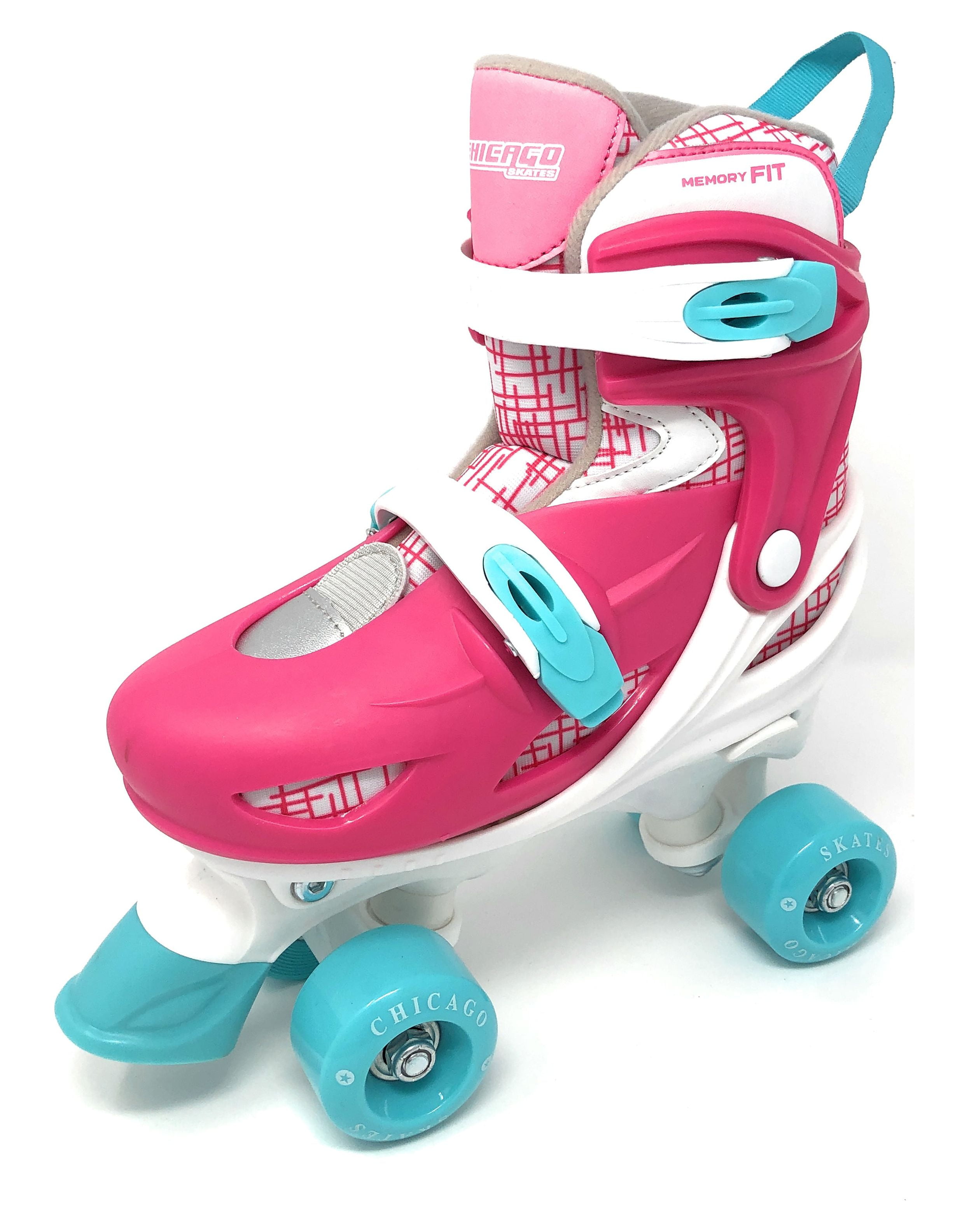 Chicago Skates Adjustable Quad Roller Skate Combo Set Pink/White/Teal – Skates, Helmet, Knee Pads, And Wrist Guards - Size Medium(1-4) - Image 6