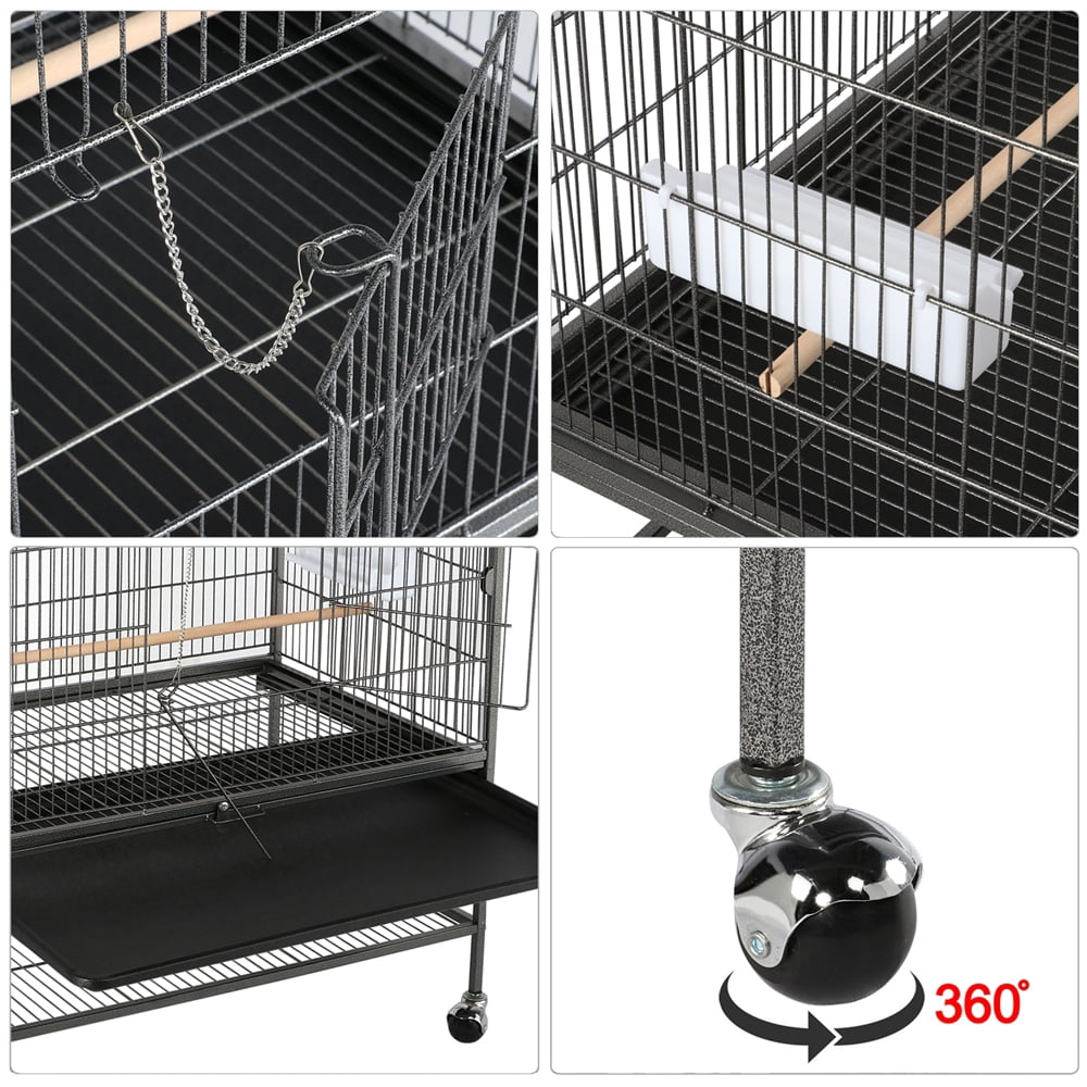Alden Design 52" Large Metal Rolling Bird Cage Parrot with Perches Feeders Storage Shelf for Lovebird Cockatoo Conure, Black - Image 7
