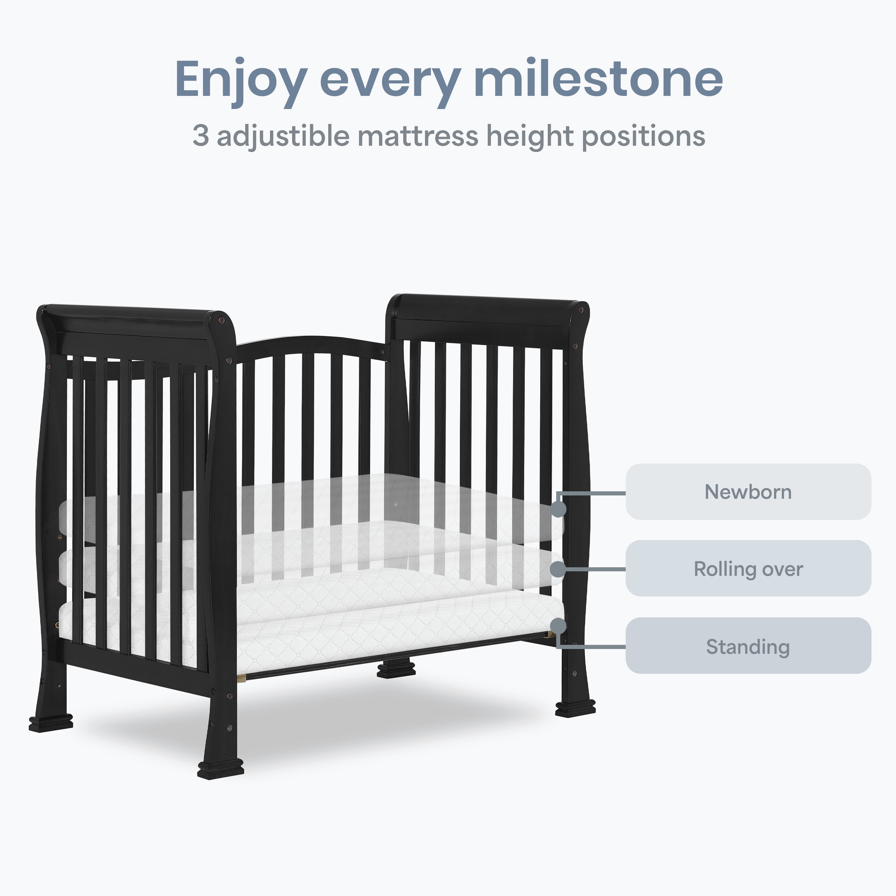 Dream On Me Piper 4-in-1 Convertible Mini Crib, Black - Image 6