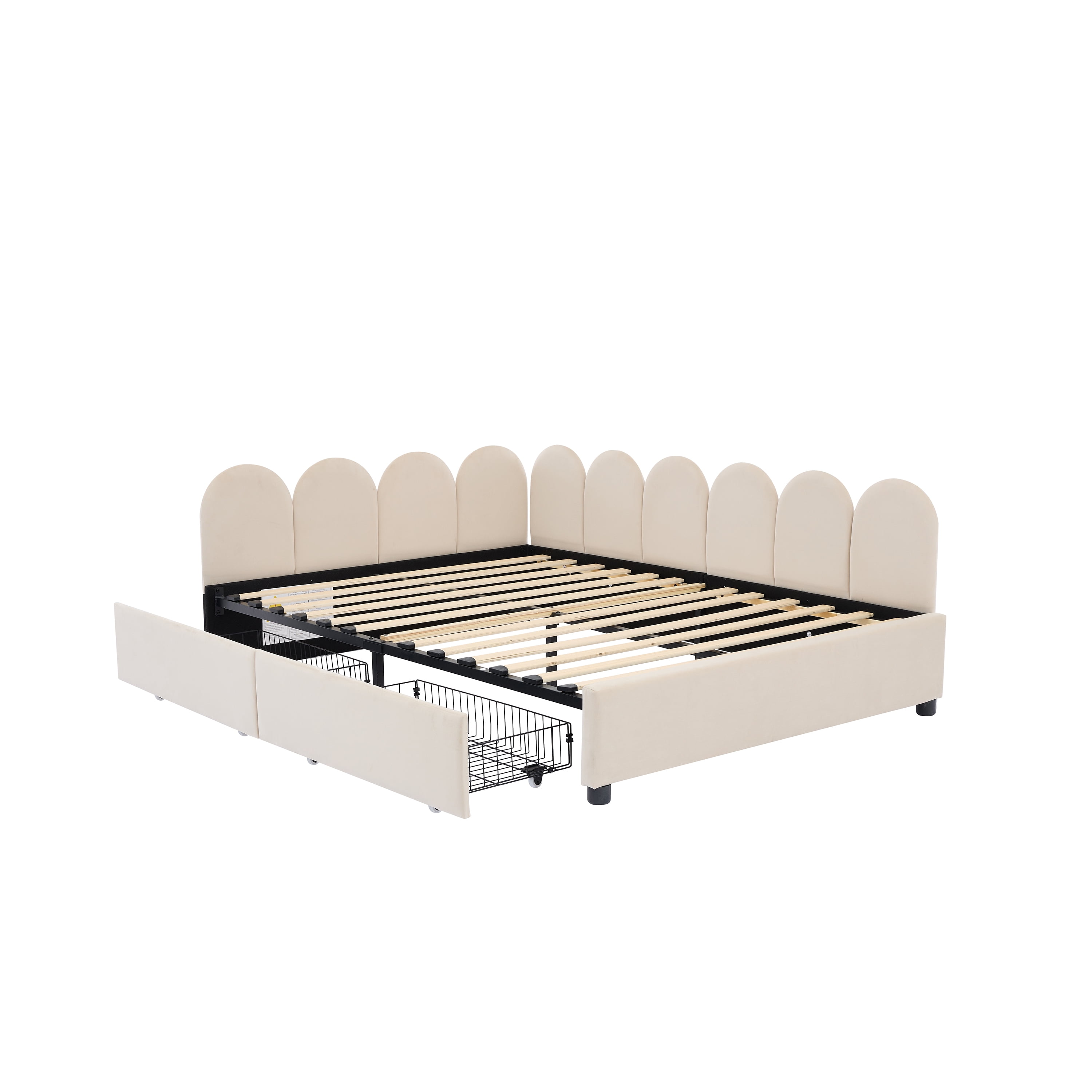 Euroco Upholstered Full Size Daybed with Drawers, Sofa Bed for Kids Teens Adults Bedroom, Beige - Image 4