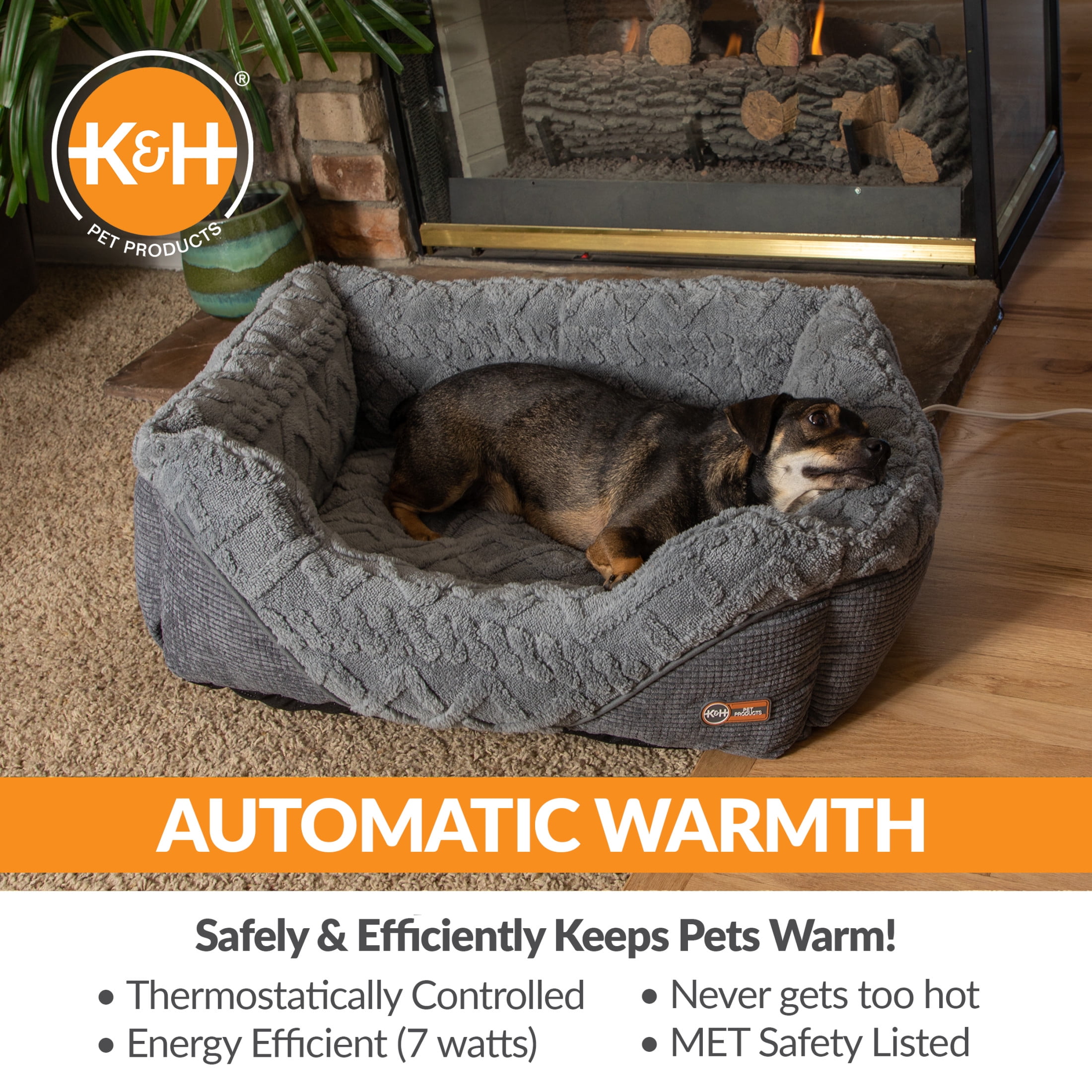 K&H Pet Products Thermo-Pet Lounge Sleeper Heated Cat & Dog Bed Gray Medium 30.5 X 24.5 X 9 Inches - Image 2
