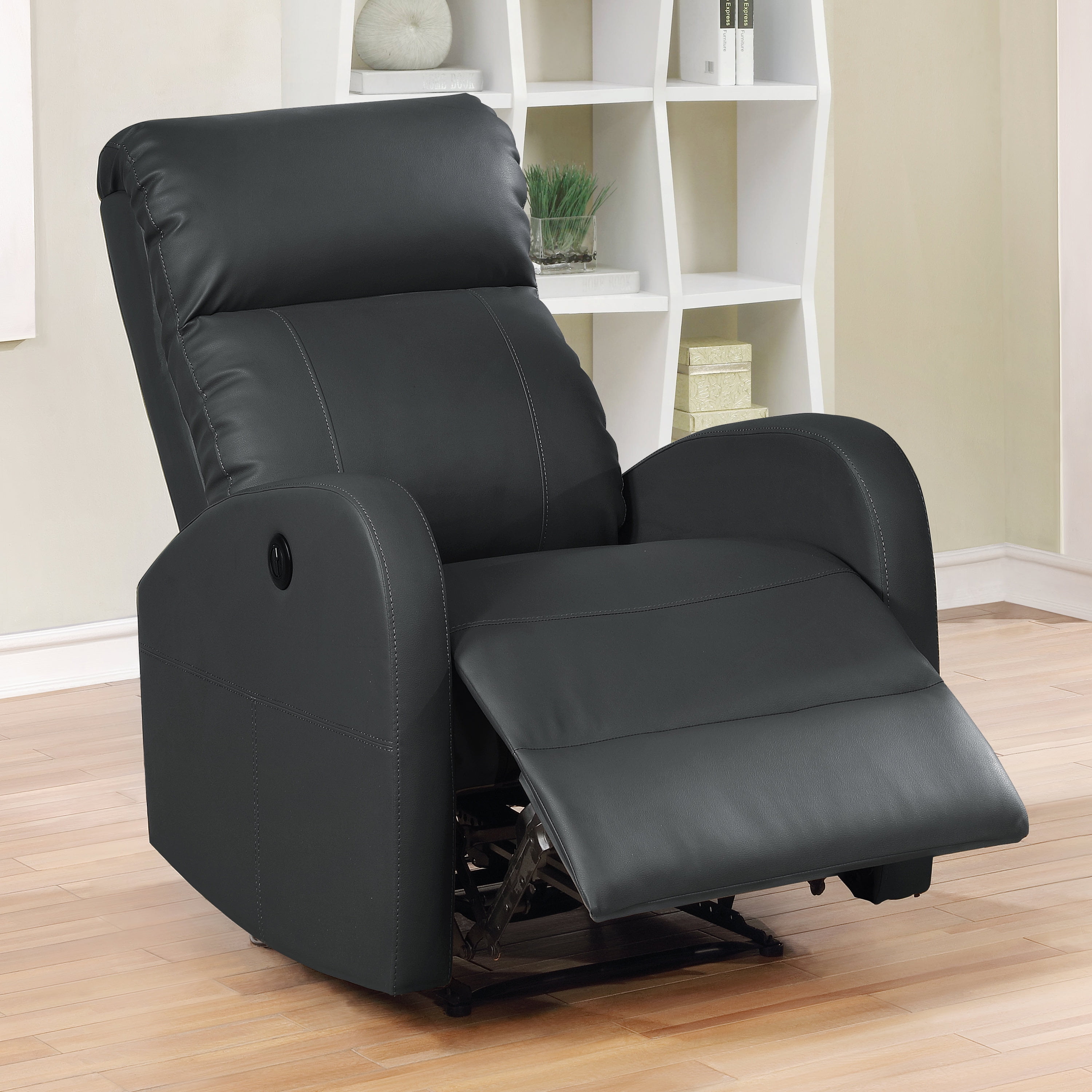 Leather Infused Upholstered Power Reclining Chair with Gentle Lumbar Massage, Black - Image 2