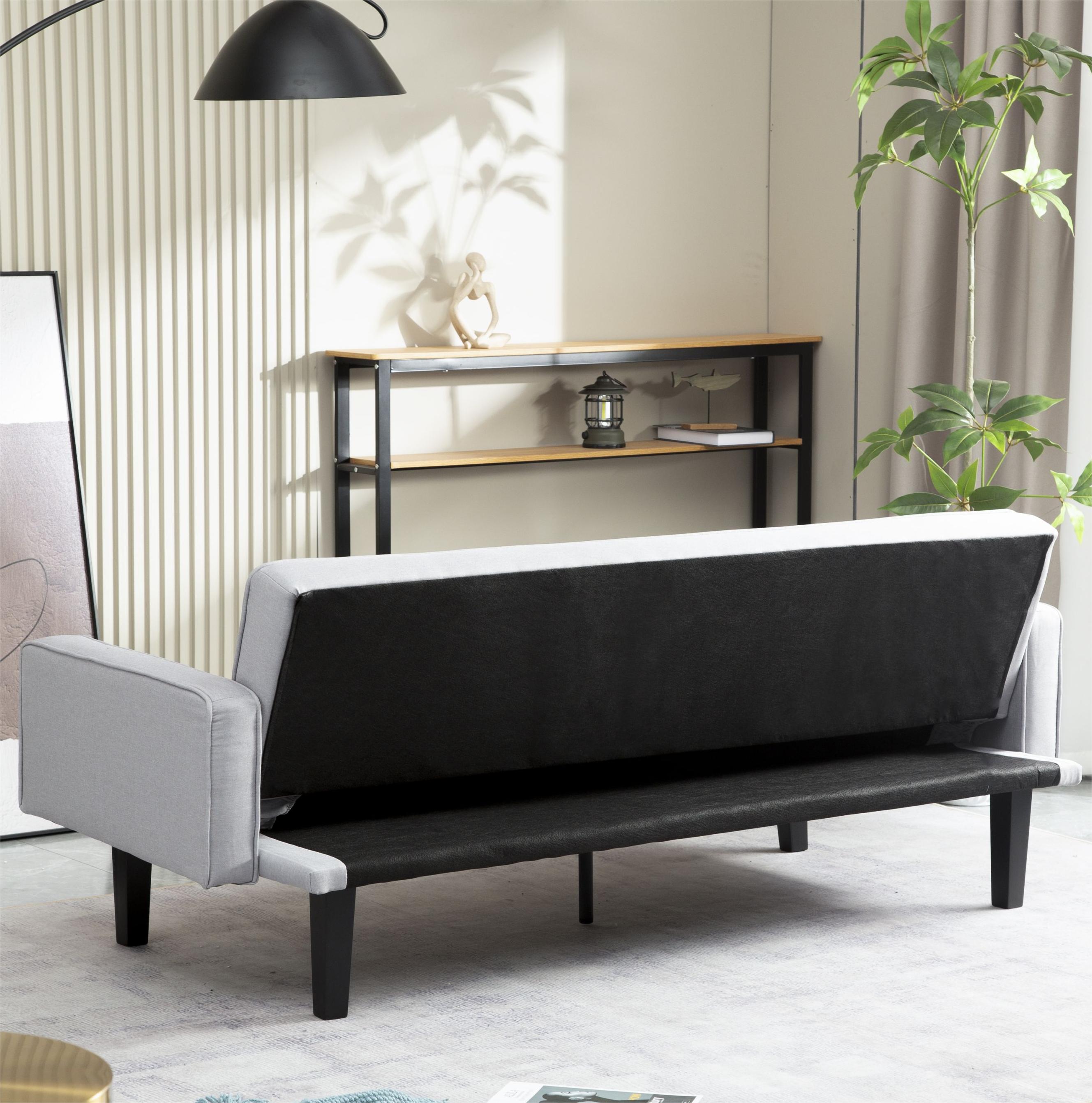 Leumius Modern Linen Reclining Futon Sofa with Pillows, Light Gray - Image 5