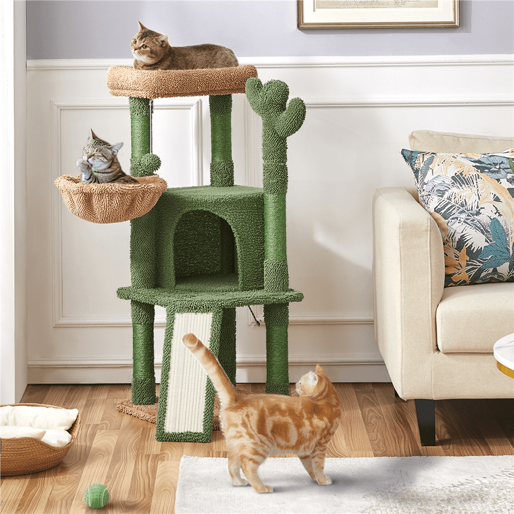 Alden Design 42" H Cactus Cat Tree Tower with Natural Sisal Scratching Posts, Green & Brown - Image 4