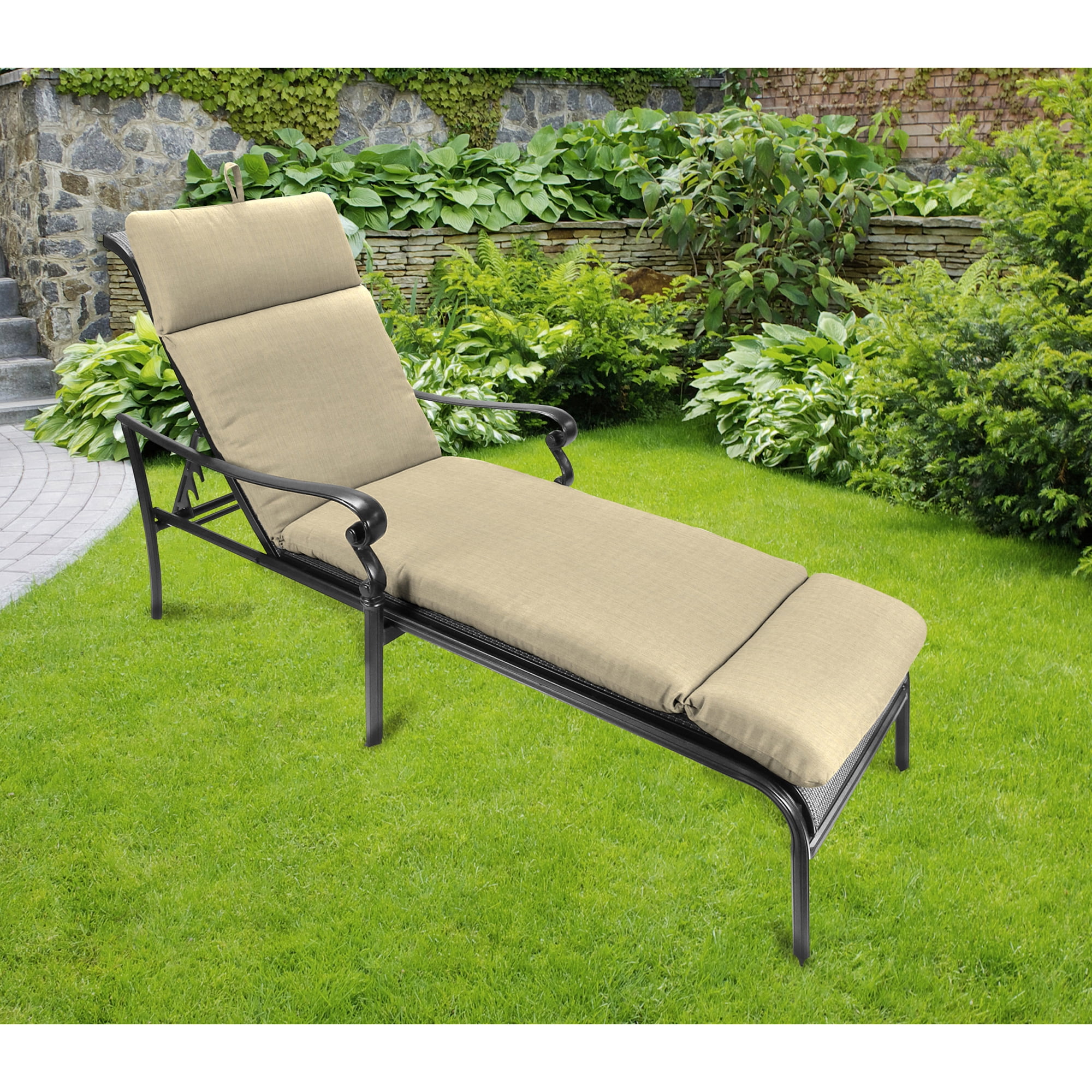 Jordan Manufacturing Sunbrella 74" x 22" Spectrum Sand Solid Rectangular Outdoor Chaise Lounge Cushion with Ties and Hanger Loop - Image 3