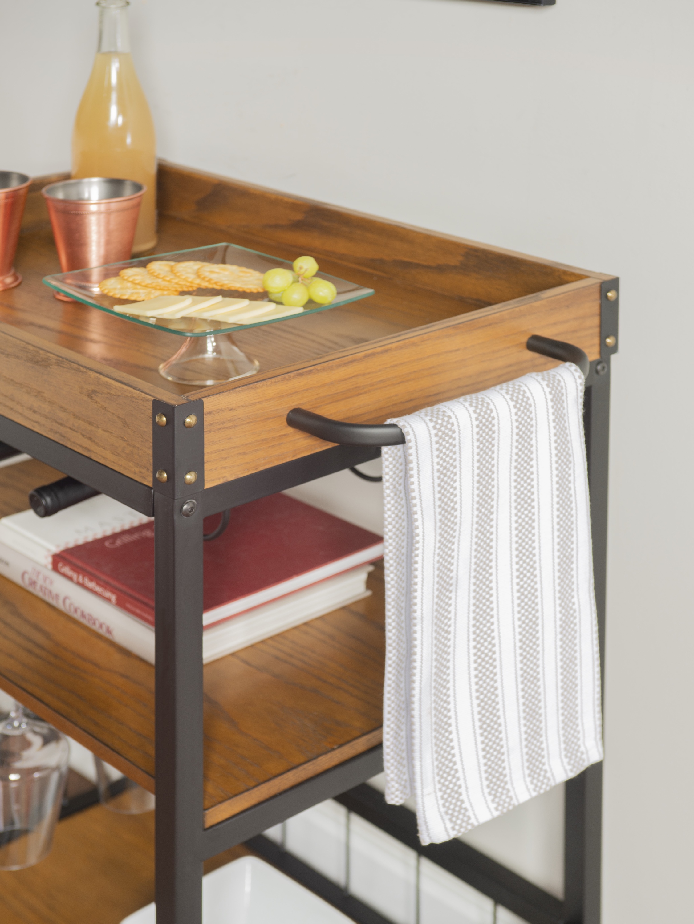 Linon Honton 3-Tier Mobile Bar Cart with Wine Storage & Open Shelving, 36.5" Tall, 43 lb, Black - Image 2