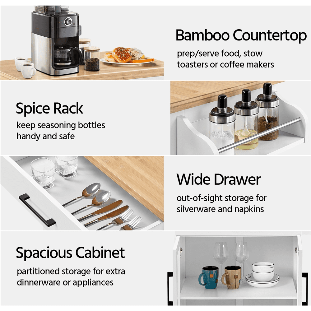 Alden Design Rolling Storage Kitchen Cart with Pull Out Drawer, White - Image 2