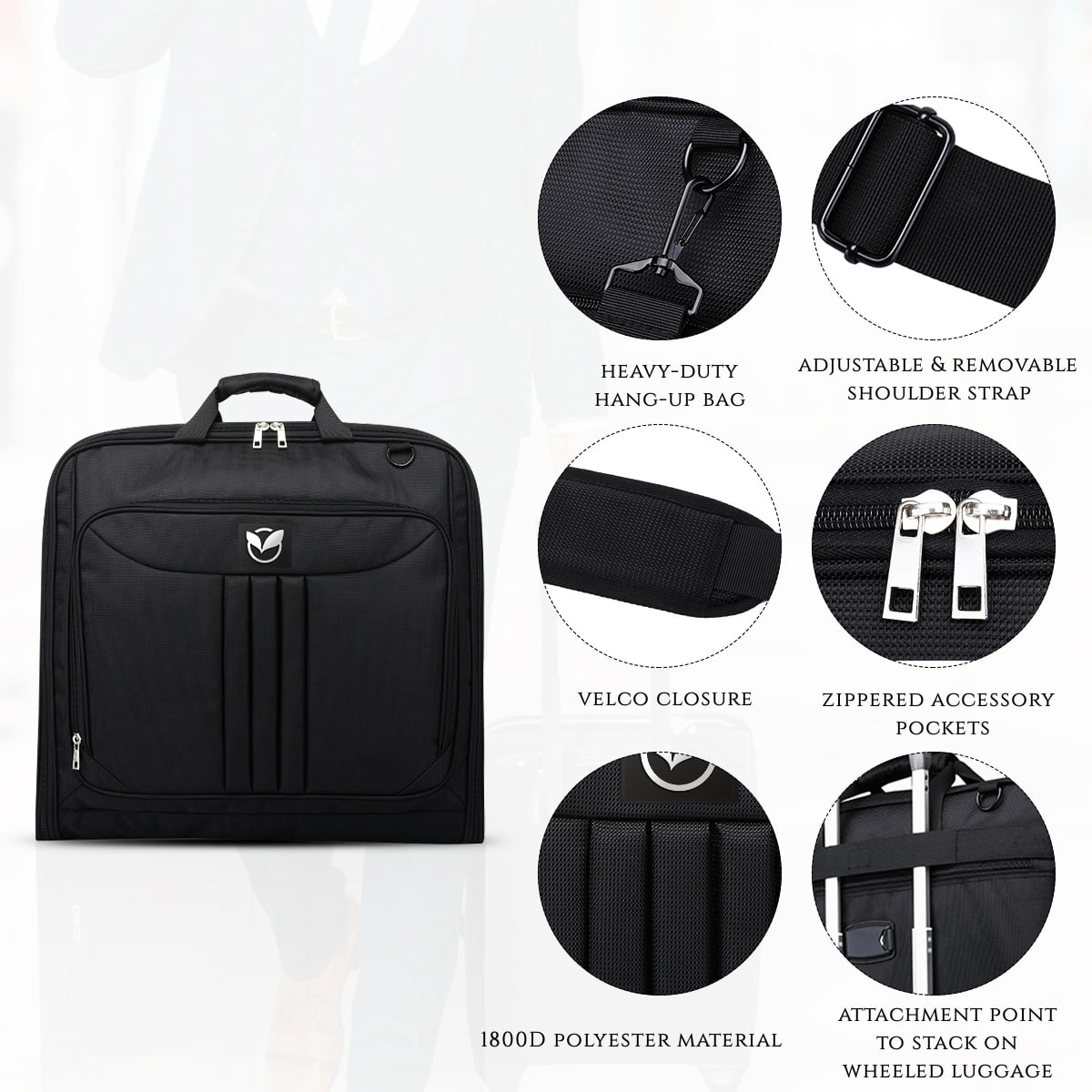 Suit Garment Bag for Travel for Men Women - Suit Case with Shoulder Strap and Rolling Luggage Attachment Point in Black, Perfect for Your Suit - Image 4