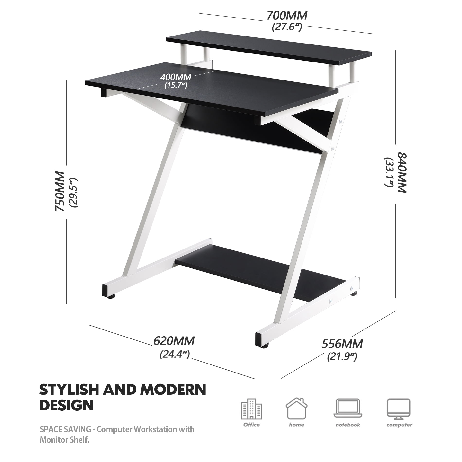 FITUEYES Computer Desk for Small Spaces, Small Desk with Monitor Shelf & Save Space,White - Image 4