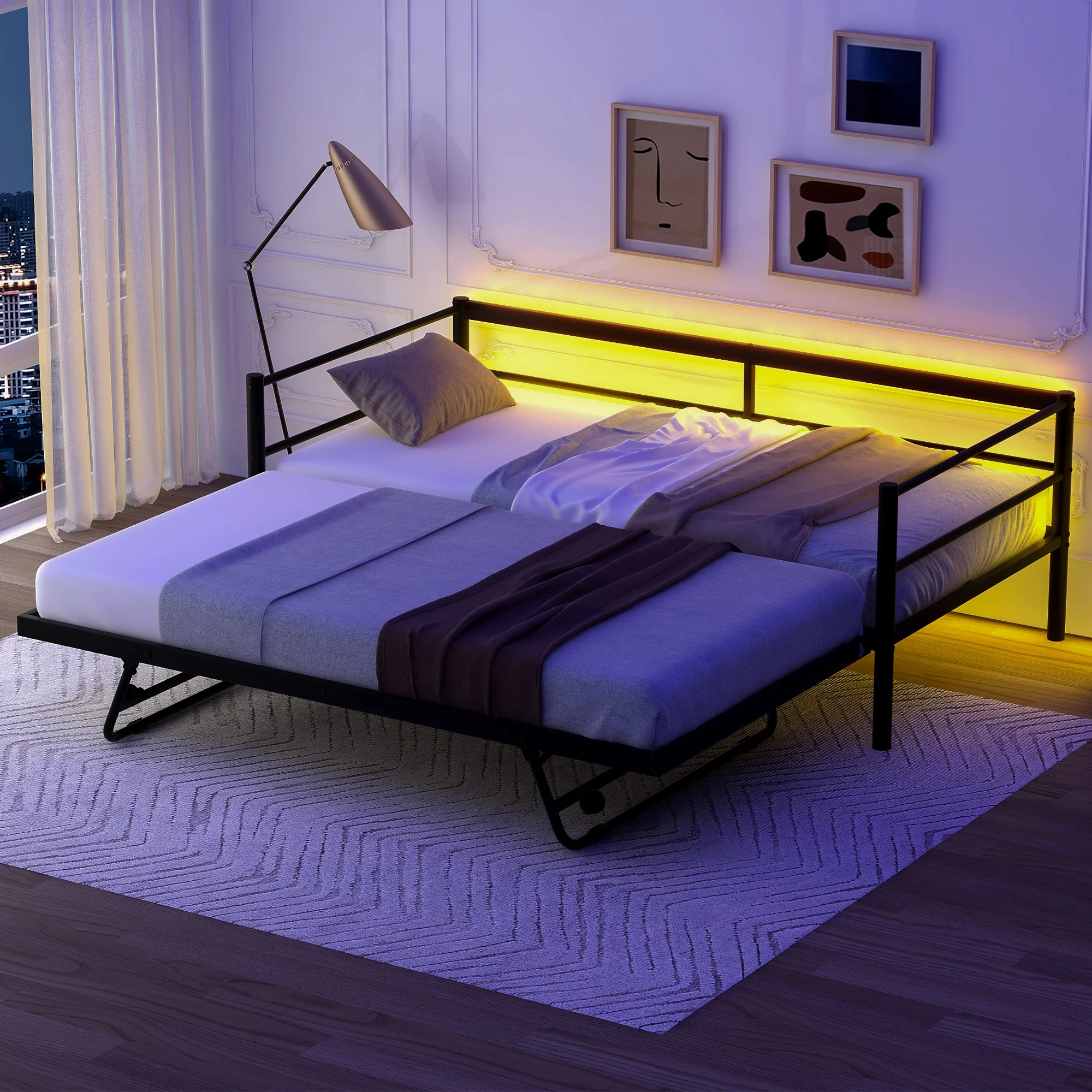 Euroco Metal Daybed with Trundle, Twin, Solid Platform Bed with Pop up Trundle Bed for Bedroom - Image 2