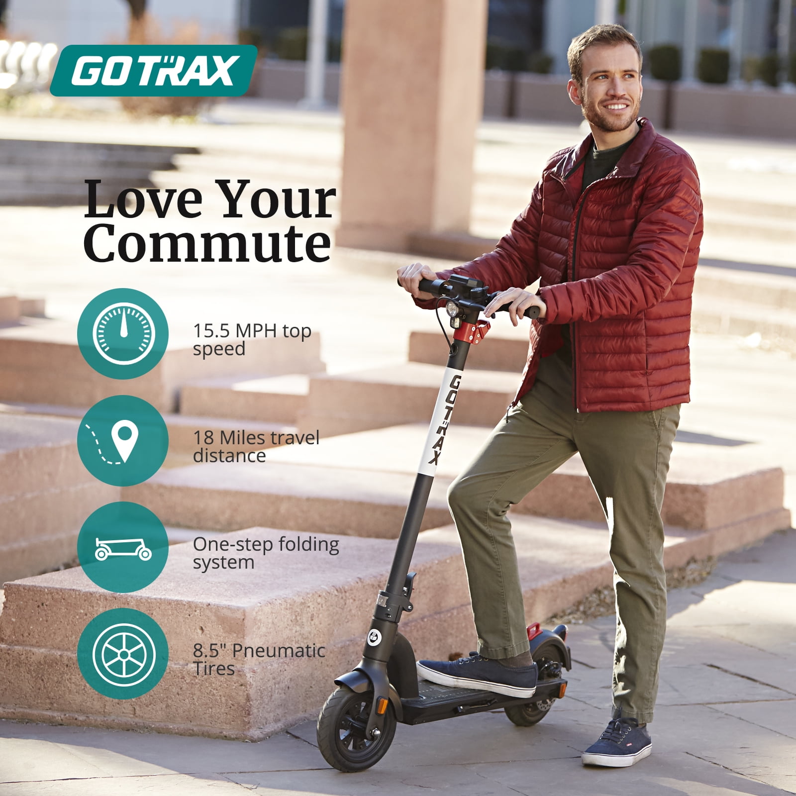 GOTRAX G3 Electric Scooter, 8.5" Pneumatic Tires, Max 18mile Range and 15.5Mph Power by 350W Motor, Foldable Escooter for Adult Unisex,Black - Image 4