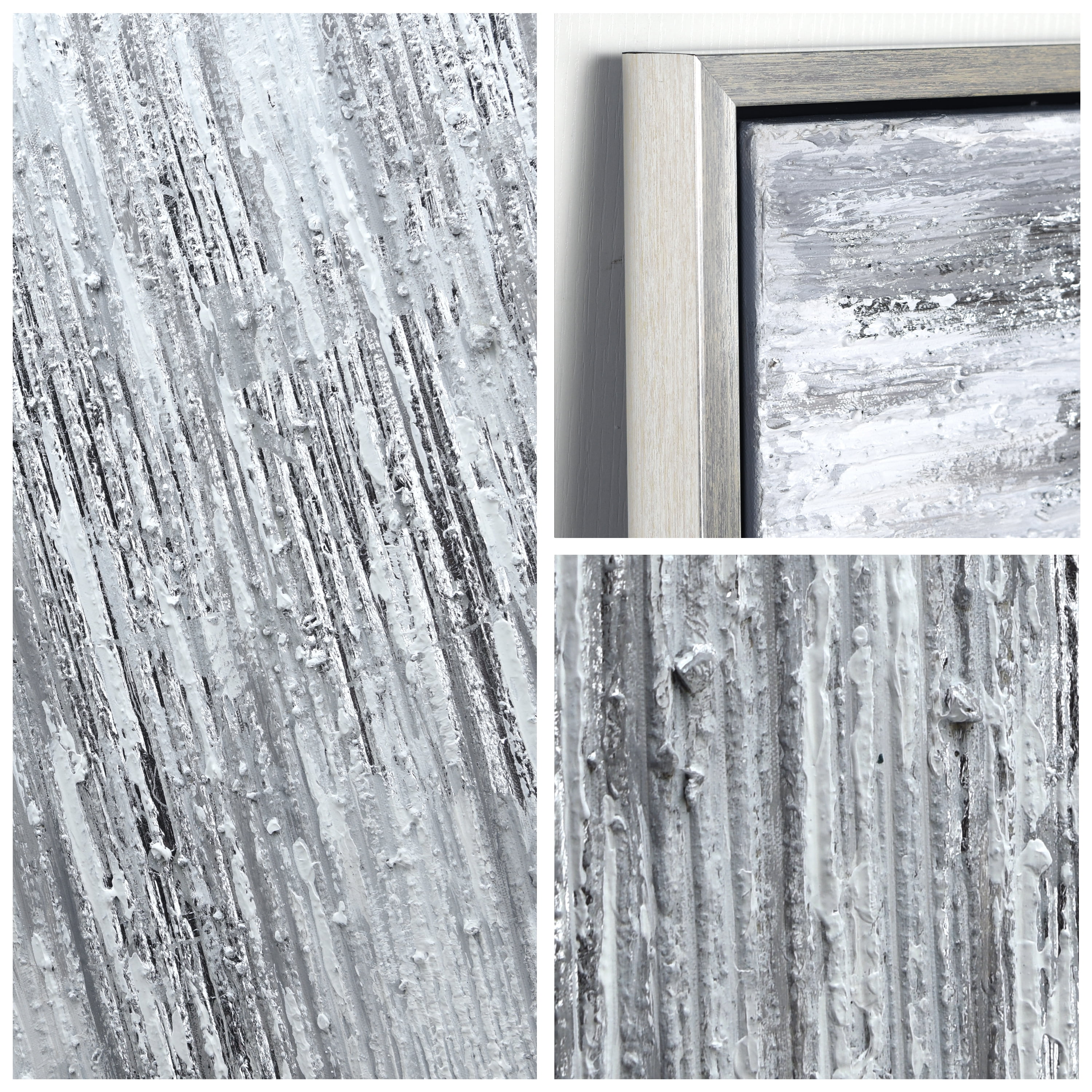 Silver Frequency Textured Hand Painted Canvas Wall Art with Silver Foil by Martin Edwards 24" x 48" - Image 11