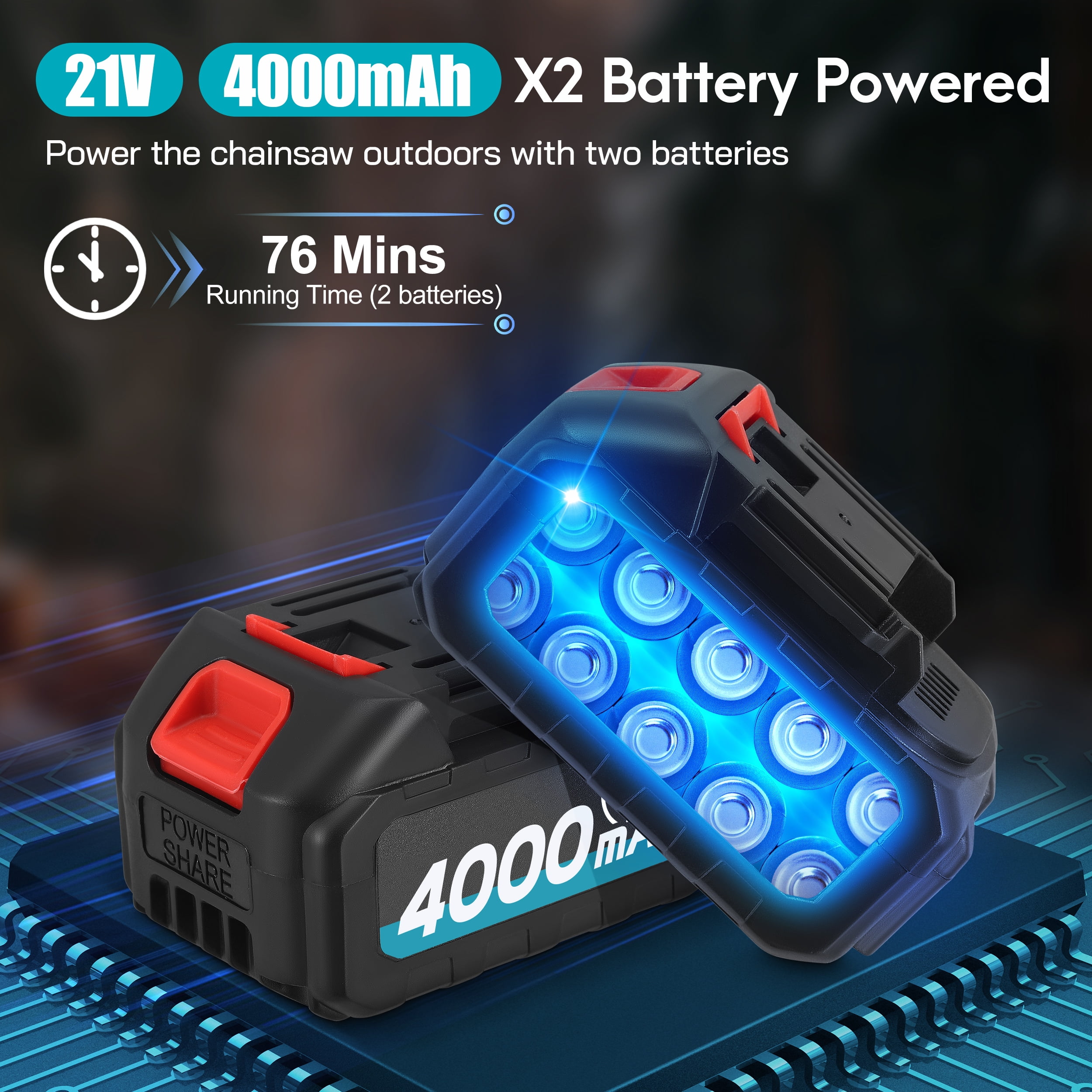 RELOIVE 2-in-1 Brushless Pole Saw & 8" Chainsaw, 21V 4000mAh 14.1ft Cordless for Tree Trimming/Wood Cutting - Image 7