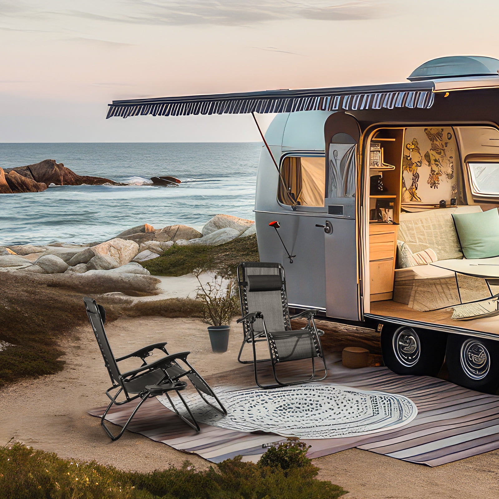 Maxkare Set of 2 Zero Gravity Chair Antigravity, Outdoor Folding Recliner with Adjustable Pillows and Cup Holder Trays for Tanning, 250 lbs Weight Capacity, Black - Image 10