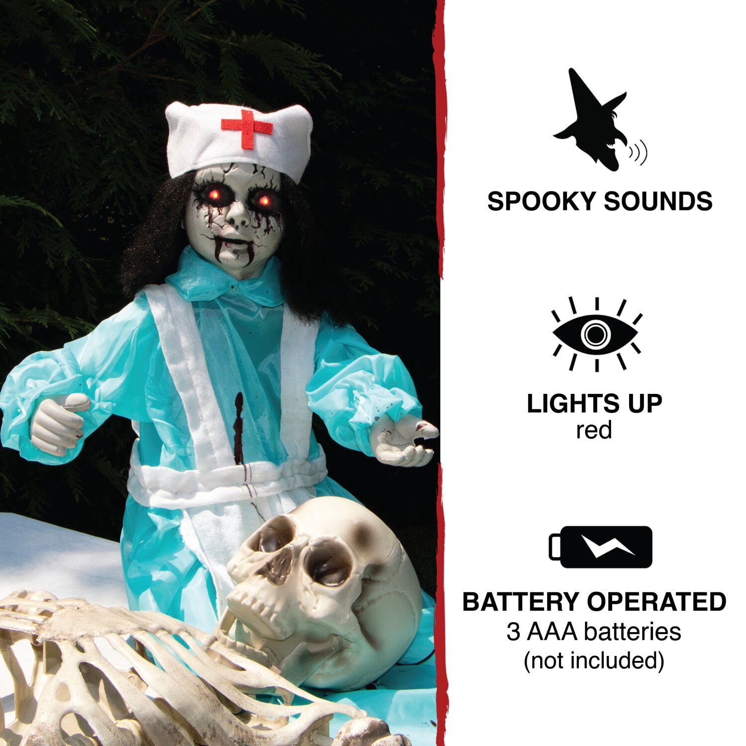 Haunted Hill Farm 1.8 ft Animatronic Nurse Carrie, Halloween Animatronic Outdoor Decoration, HHMNNURS-1FLS - Image 5