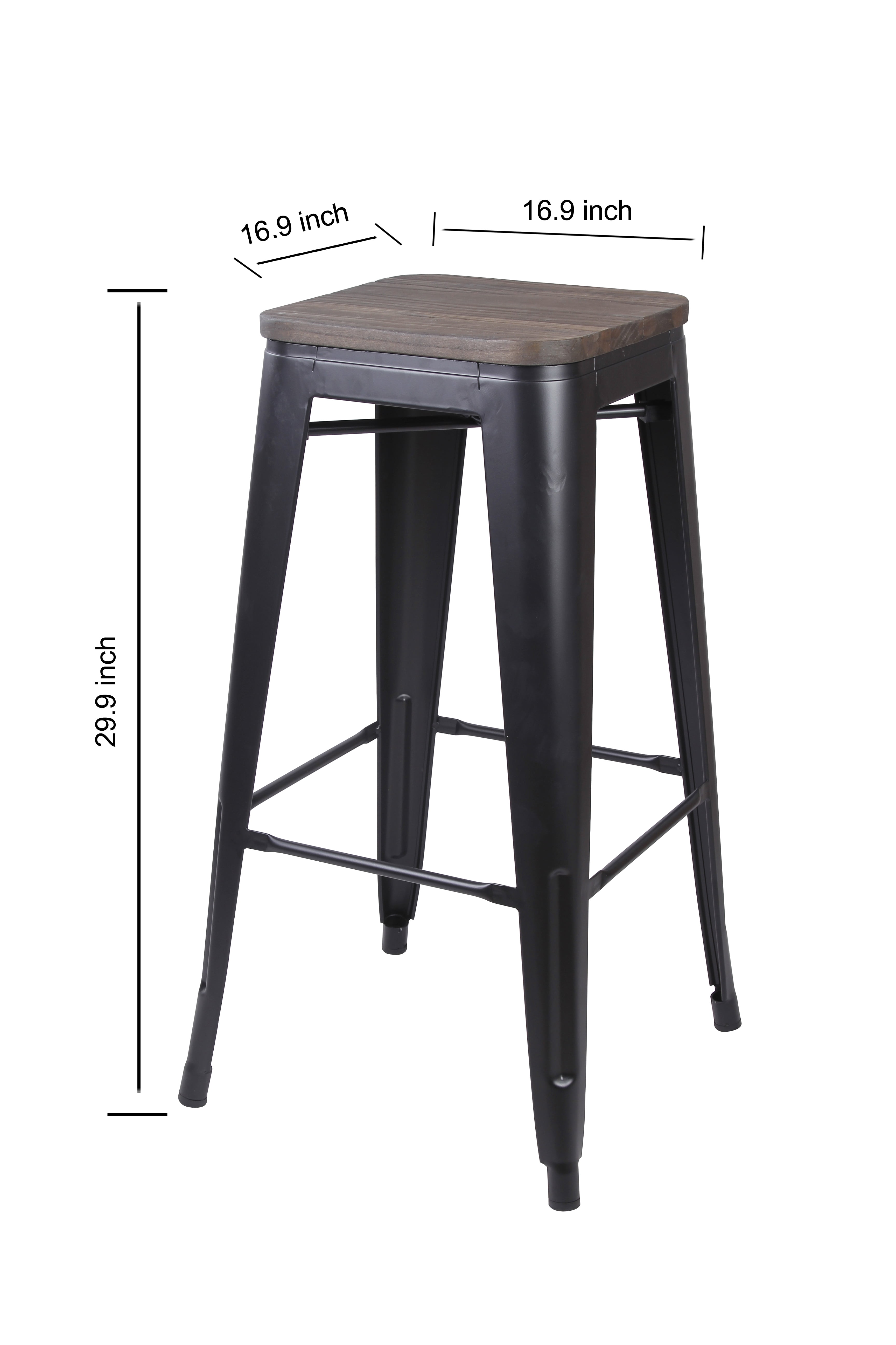 GIA Design Group 30 Inch Bar Height Backless Metal Stool with Wood Seat, Black - Image 2