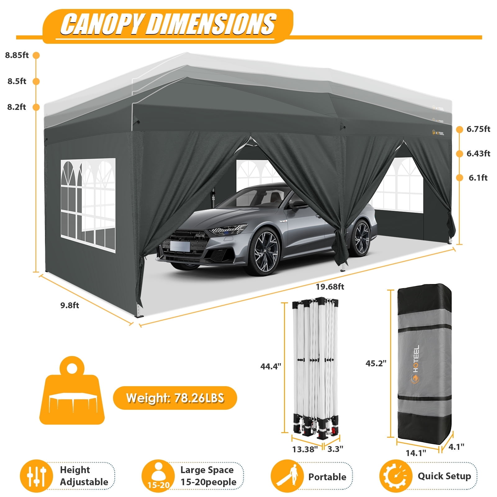 COBIZI 10x20 Pop Up Canopy Tent Easy Up Party Tent Waterproof Canopy Tent with Sidewalls Outdoor Event Tent for Wedding Backyard with Center Lock Sandbags Top Reinforced, Gray - Image 2