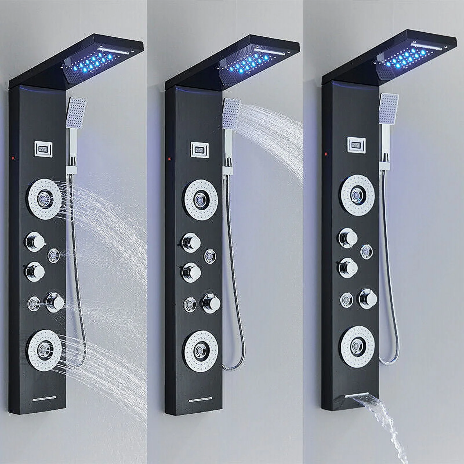 Zovajonia LED Shower Panel Tower System, Multi-Functions Shower Tower, Waterfall Showerhead, Shower Jets, Stainless Steel Rain Shower System Oil Rubbed Bronze - Image 4