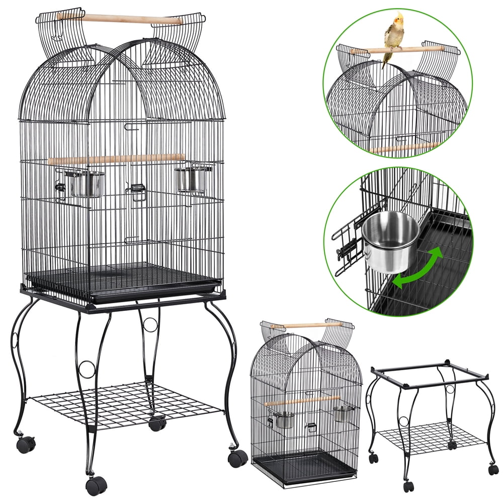 Renwick Rolling Metal Parrot Cage with Open Top For Small Birds, Black, 59" H - Image 9