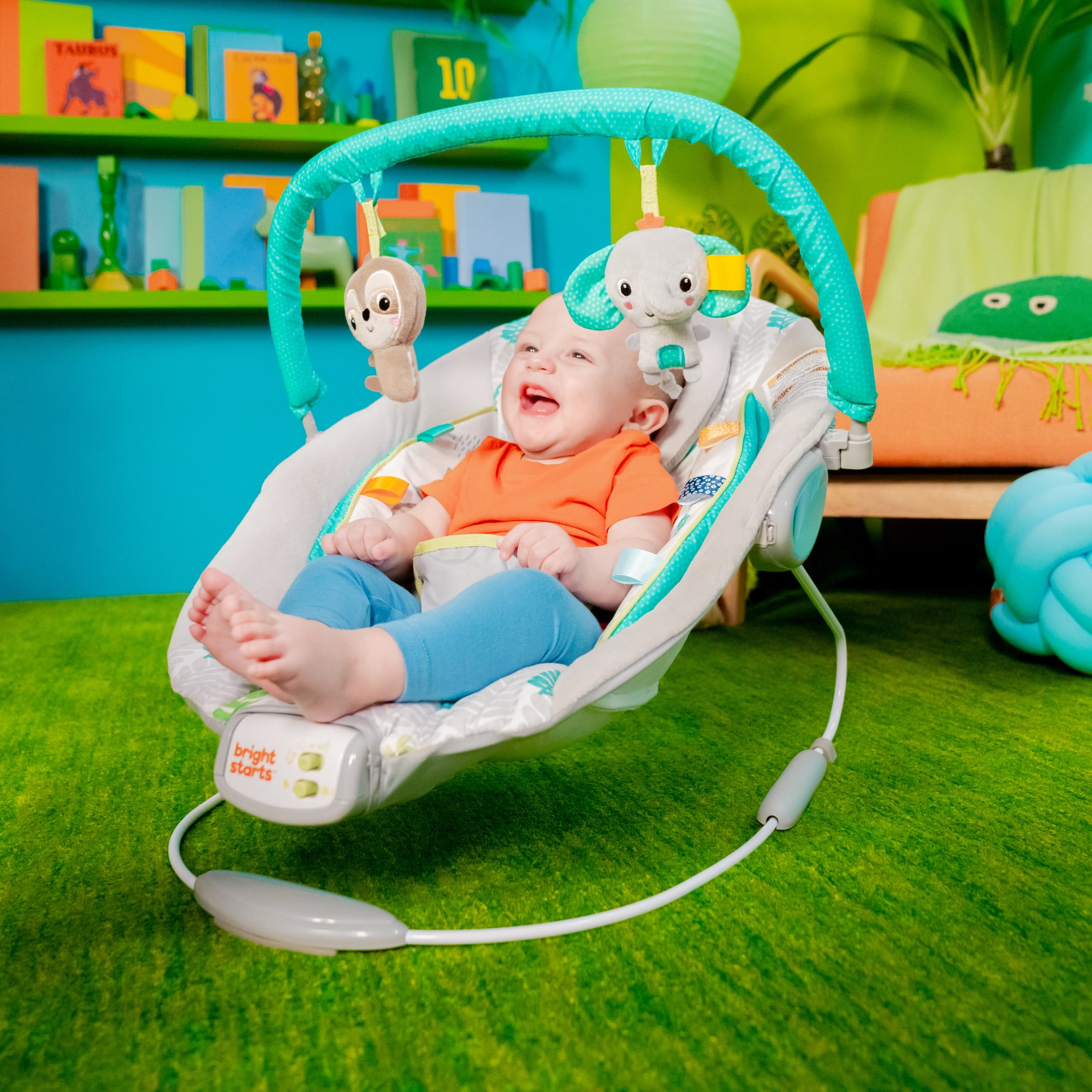 Jungle Vines Comfy Baby Bouncer with Vibrating Infant Seat, Toy Bar & Taggies (Unisex) - Image 9